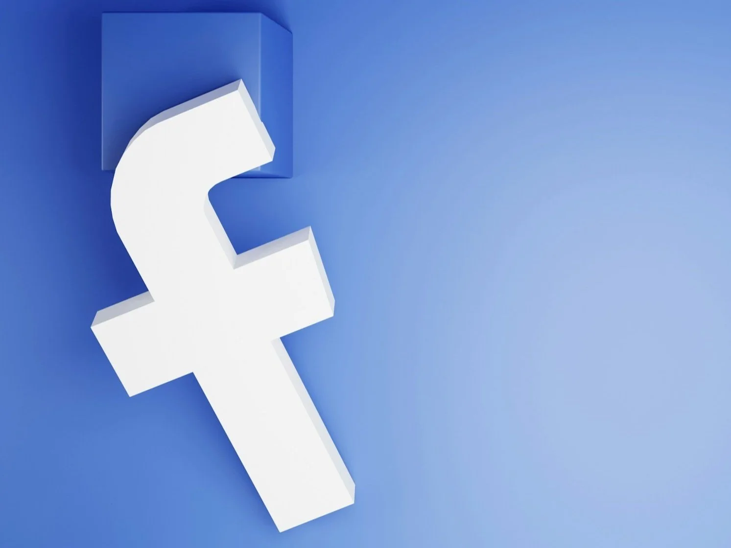 3D white Facebook logo on a blue background