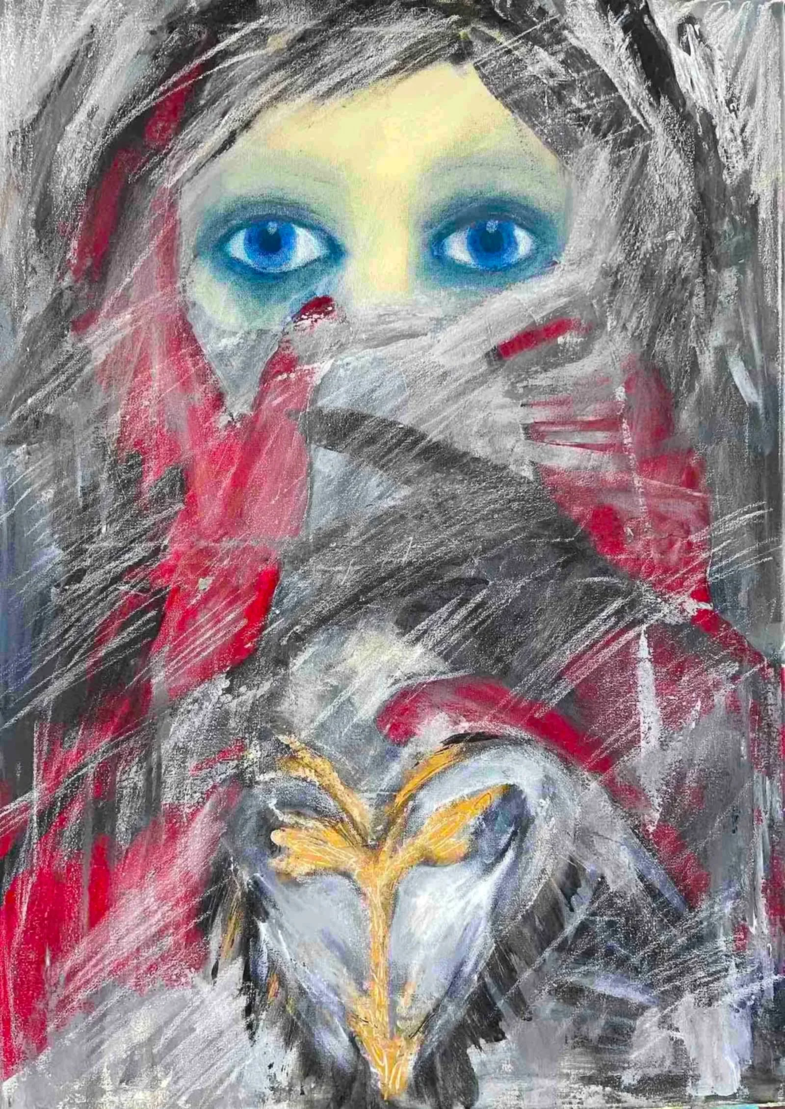 Veil of Sorrow, Ukraine, February 24, 2022, acrylic 50x70cm