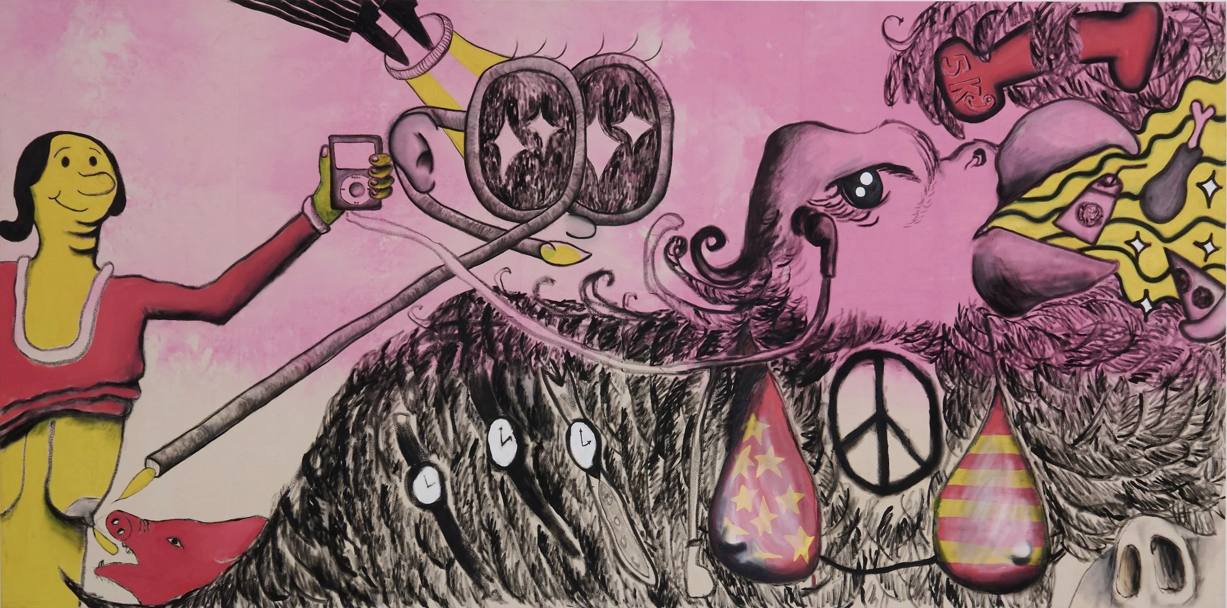 Untitled, 2025, 246x123cm, Oil Stick and Paint on Dyed Canvas