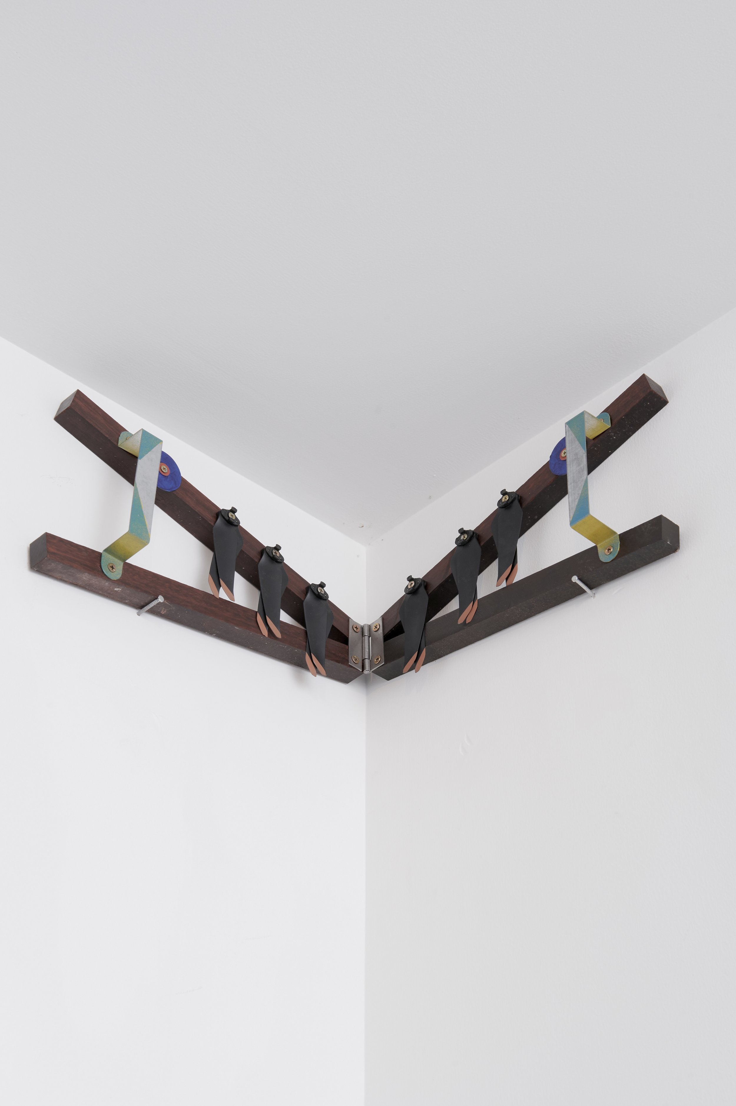 
Evolution, 2024-2025, 36x36x18cm, Rosewood, Drone Propellers, Washers, Door Handle, Hinge and Acrylic Paint