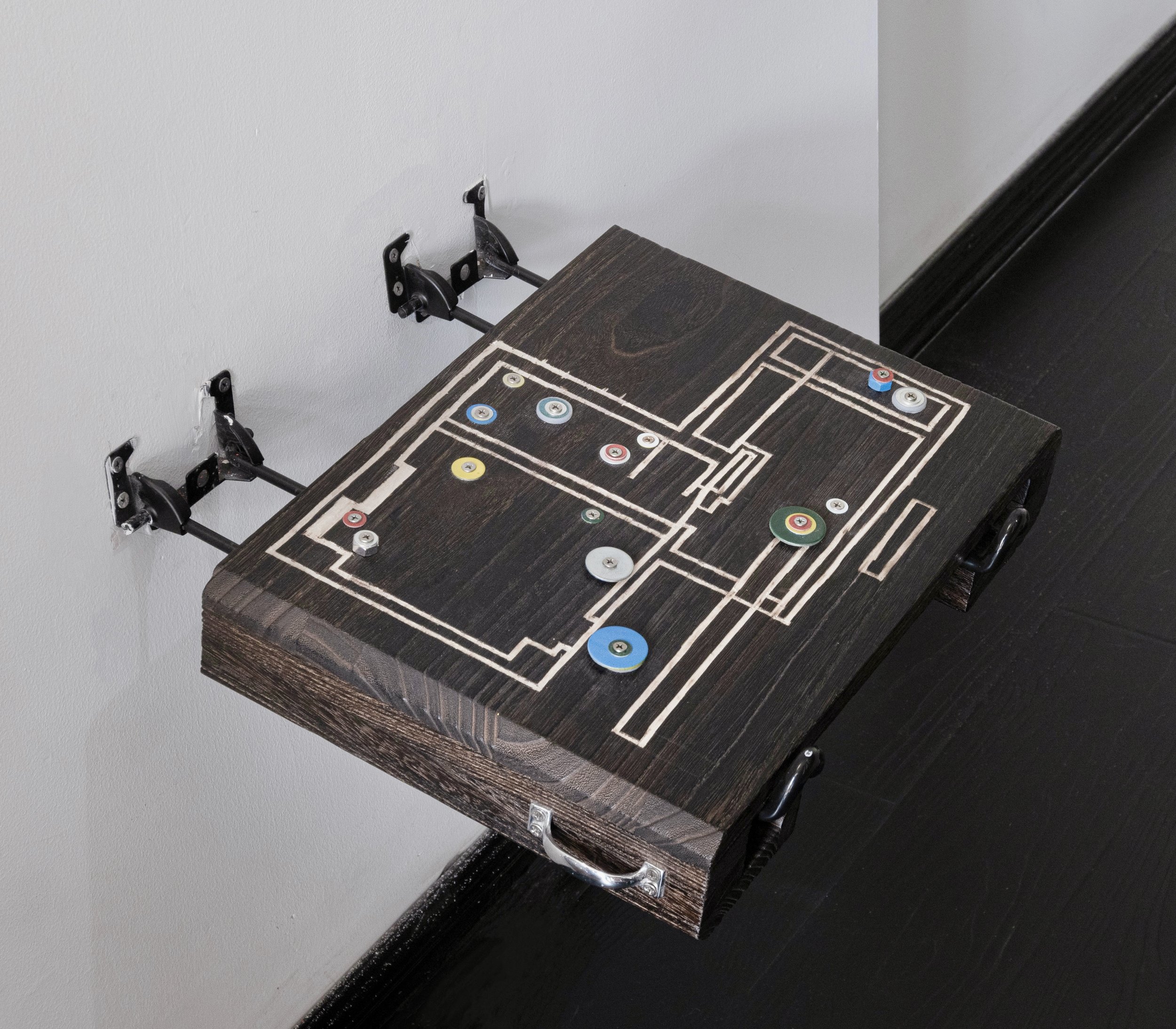 
Map, 2025, 40x30x5(H)cm, Bathmat, Washers, Door Handles, Table Legs and Acrylic Paint