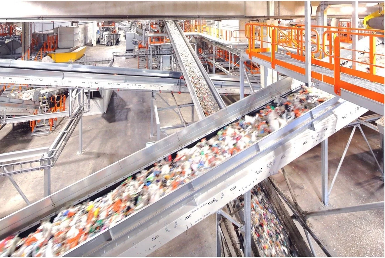 Conveyor belts processing waste at Site Zero, Sweden