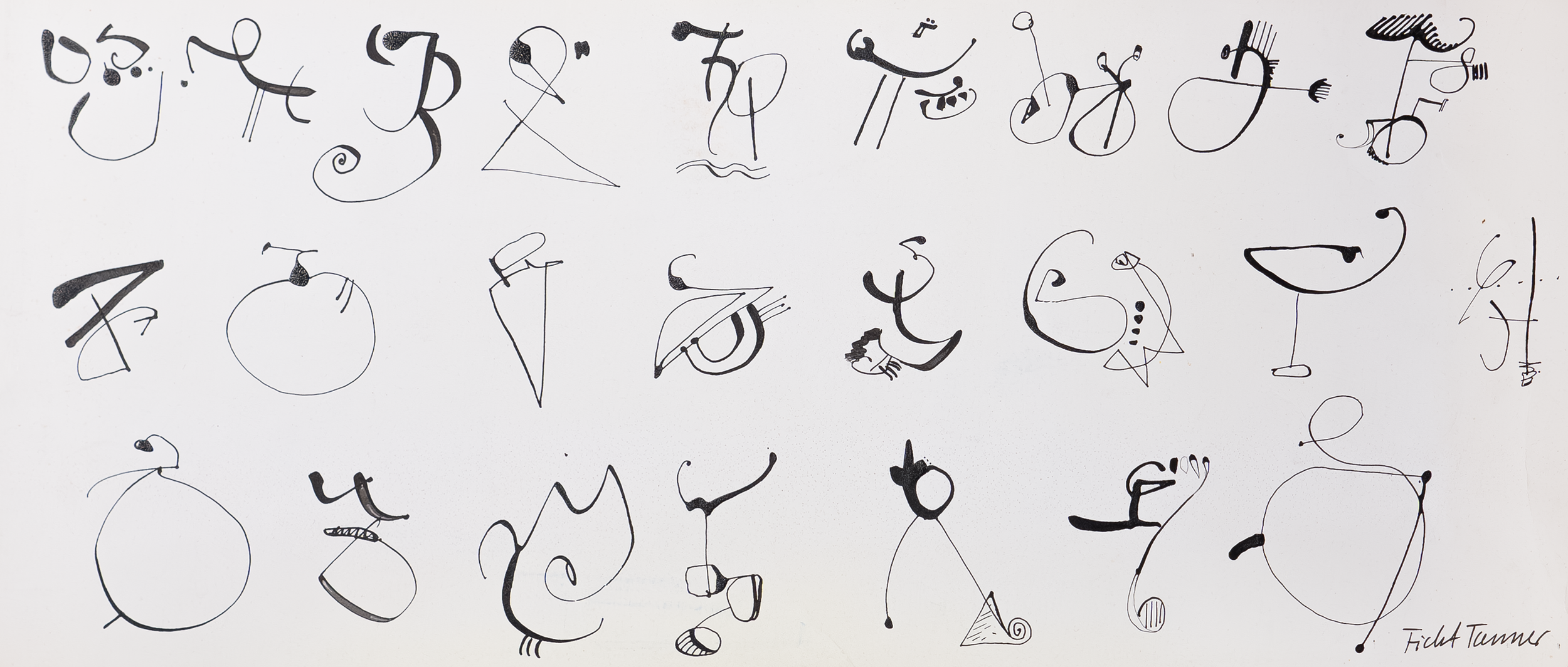 Alphabet, drawing, 1975, 17,50 × 42 cm