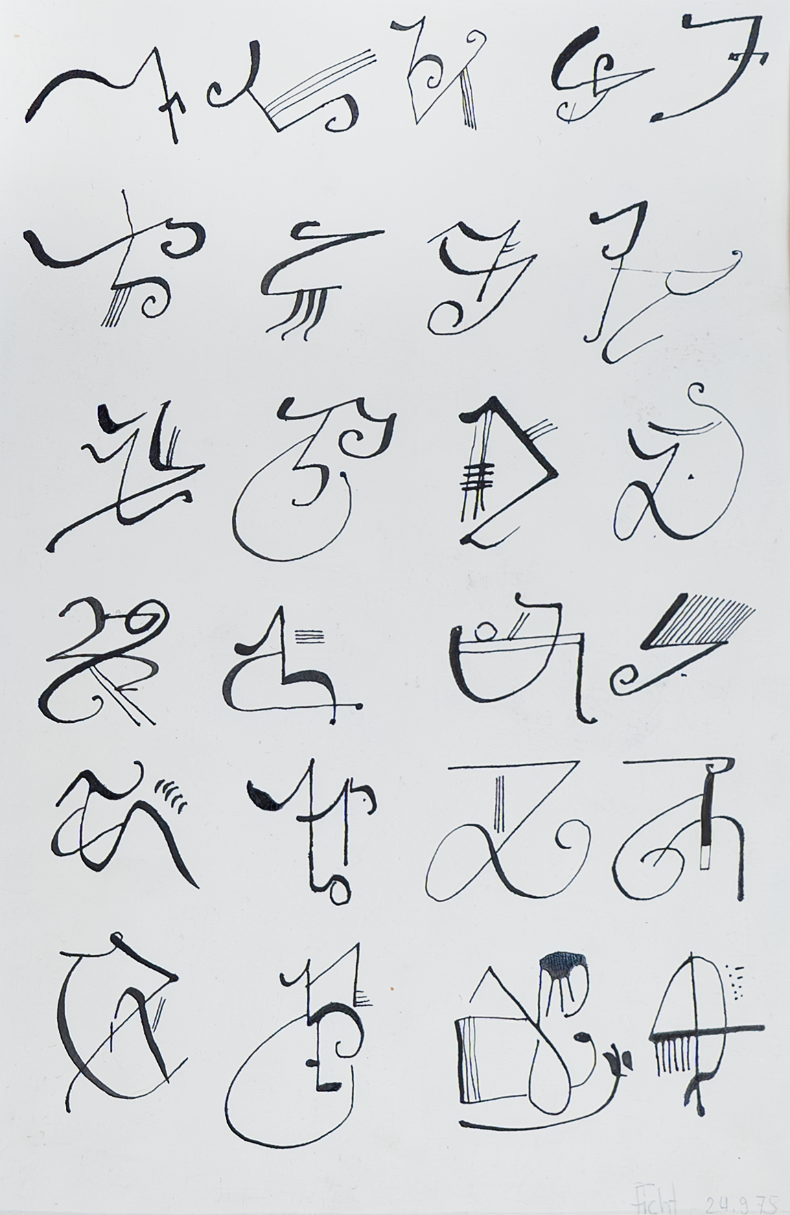 Alphabet, drawing, 1975, 31 × 22 cm