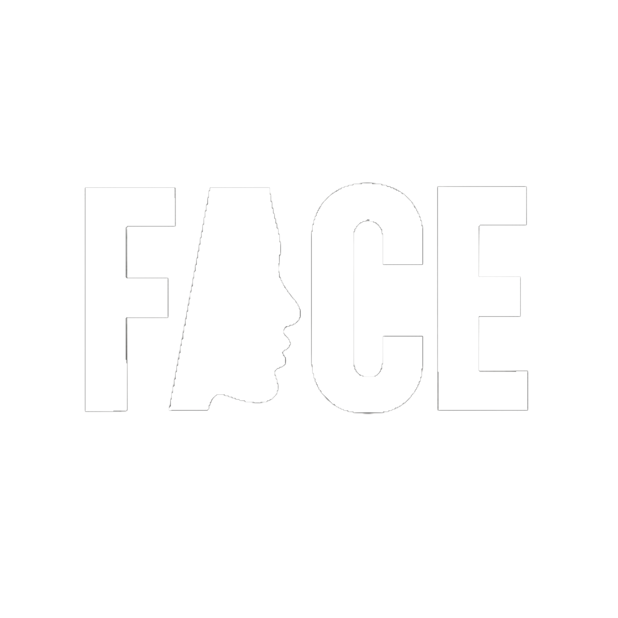 Black and white logo with the word 'FACE'; the letter 'A' is stylized as a female face in profile.