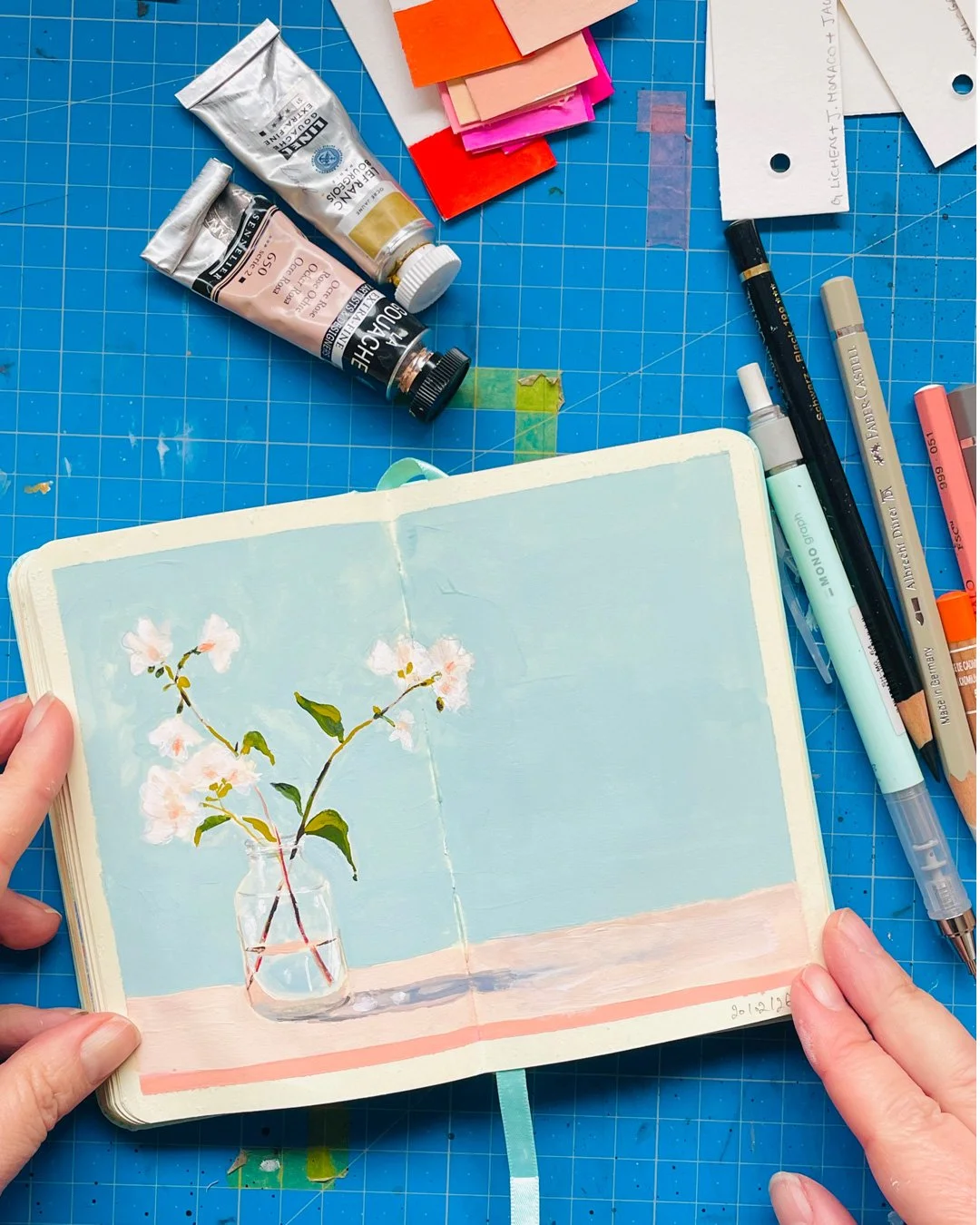 Pourquoi je travaille sur plusieurs carnets d’artiste (gouache &amp; mix media) ?