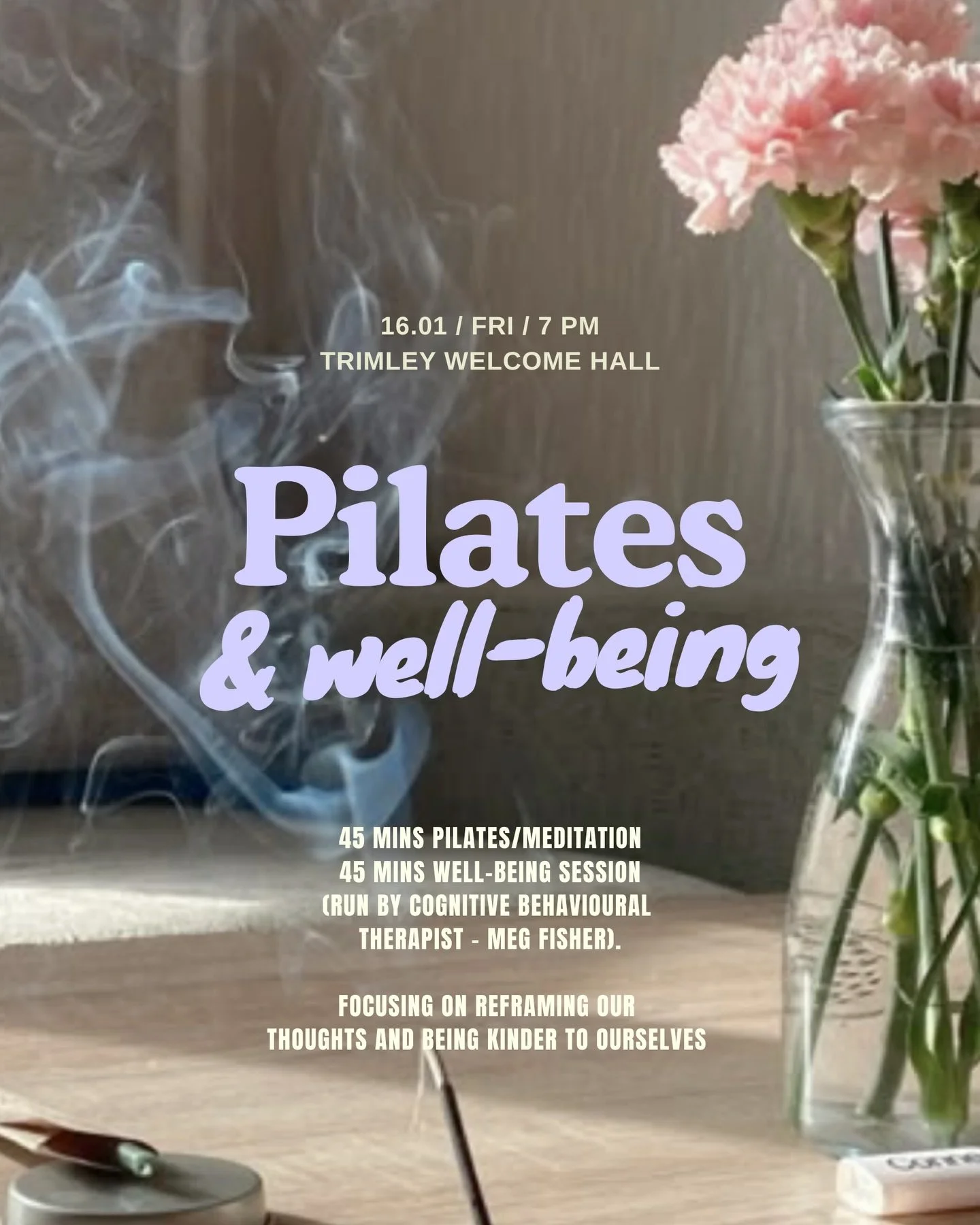 Did someone say first event of 2026?? 🎉🎉

Join @meg_the_therapist__ and I for a Pilates and Wellbeing event on 16th Jan.

What?
45 mins Pilates and Meditation
45 mins Well-being Session 

When/where? 
16/01/25
Trimley Welcome Hall 
7-8:30pm

Januar