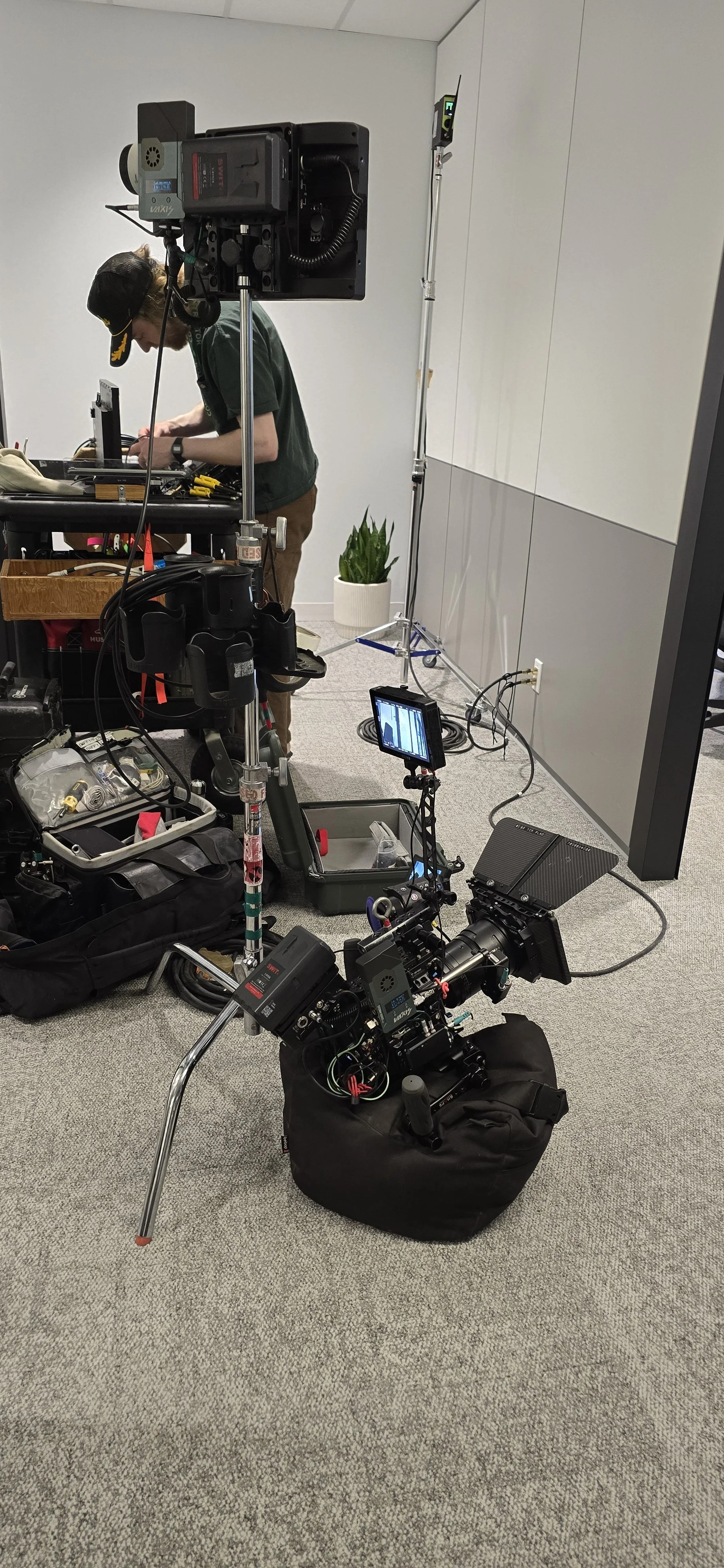Aputure Xt52. 12X Hi-lite diffusion, 4X 216 frame. Solid, Boom arm, Combo stand, Mombo Combo, C stand, Panel lite, Nanlite 306C, Nanlite 240CL, Nanlite 60CL, Brute, Honda 7000i ES generator, Honda 2200i generator, Ecoflow, Aputure 600X, Aputure 300D,
