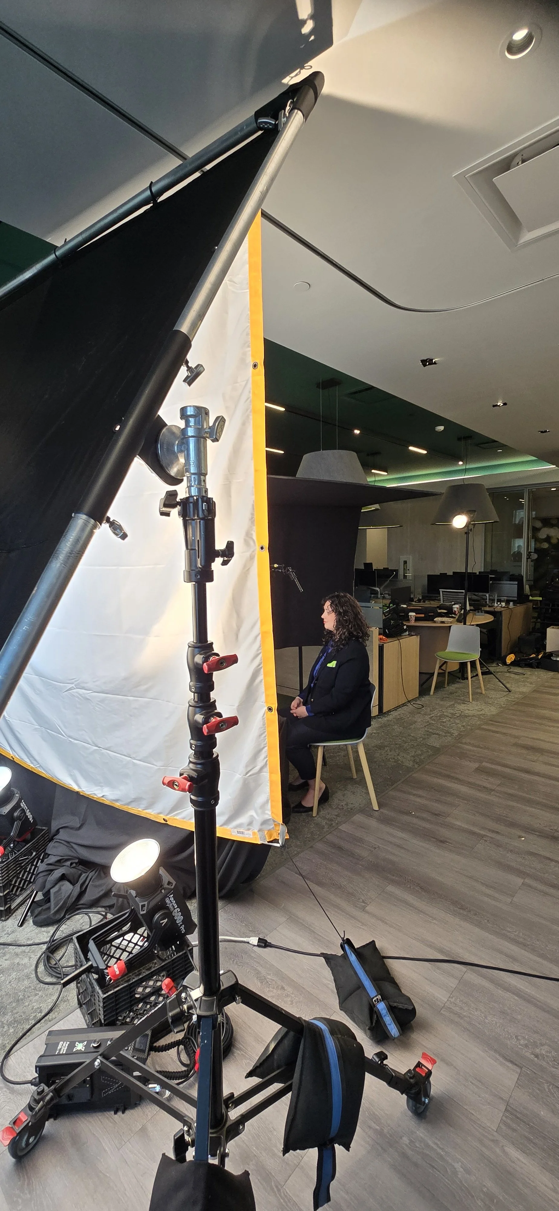 Aputure Xt52. 12X Hi-lite diffusion, 4X 216 frame. Solid, Boom arm, Combo stand, Mombo Combo, C stand, Panel lite, Nanlite 306C, Nanlite 240CL, Nanlite 60CL, Brute, Honda 7000i ES generator, Honda 2200i generator, Ecoflow, Aputure 600X, Aputure 300D,