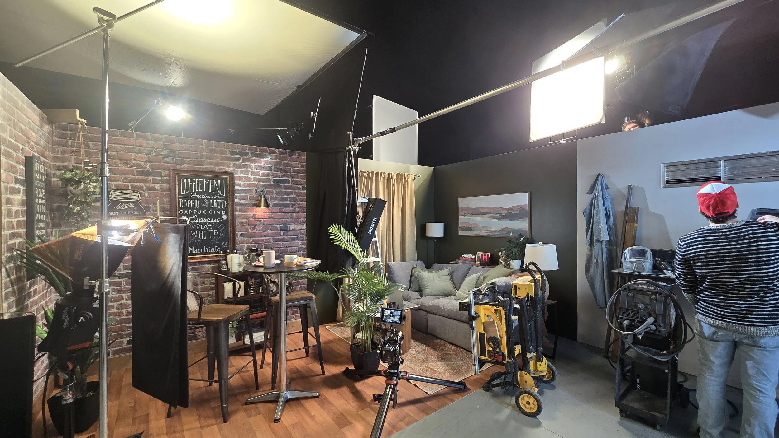 Aputure Xt52. 12X Hi-lite diffusion, 4X 216 frame. Solid, Boom arm, Combo stand, Mombo Combo, C stand, Panel lite, Nanlite 306C, Nanlite 240CL, Nanlite 60CL, Brute, Honda 7000i ES generator, Honda 2200i generator, Ecoflow, Aputure 600X, Aputure 300D,
