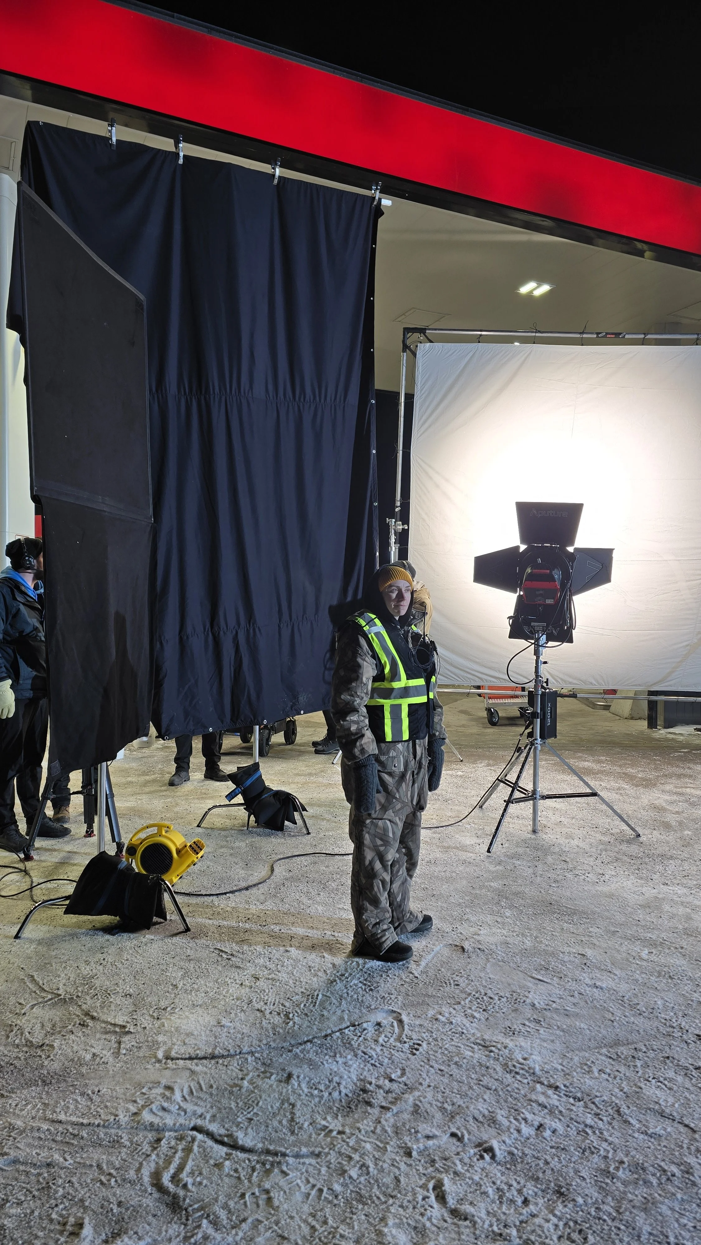 Aputure Xt52. 12X Hi-lite diffusion, 4X 216 frame. Solid, Boom arm, Combo stand, Mombo Combo, C stand, Panel lite, Nanlite 306C, Nanlite 240CL, Nanlite 60CL, Brute, Honda 7000i ES generator, Honda 2200i generator, Ecoflow
