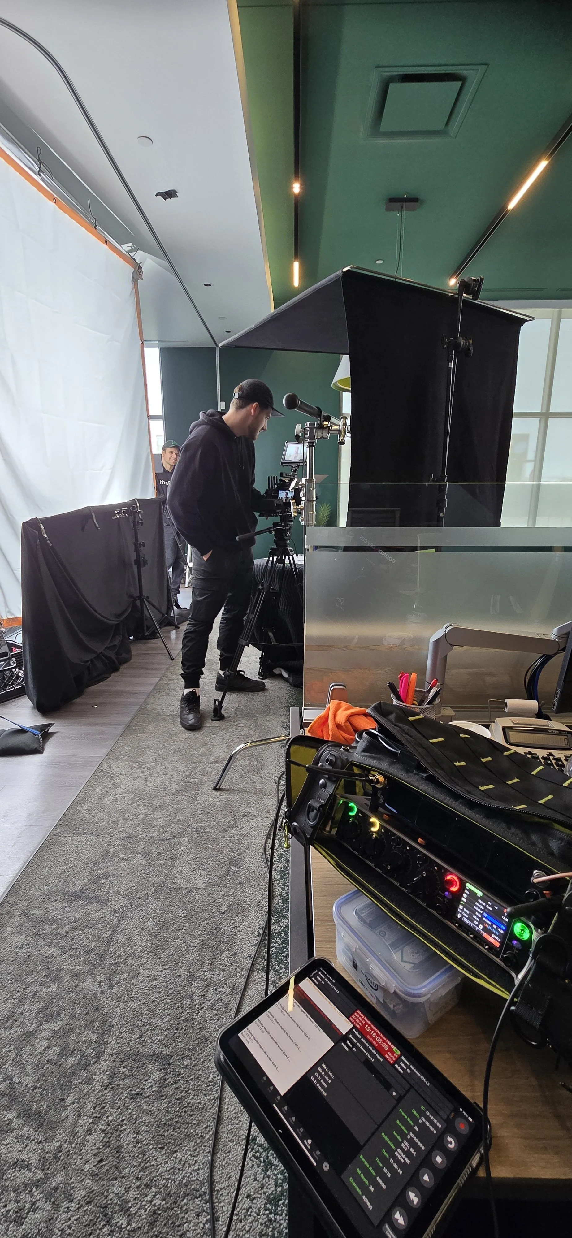 Aputure Xt52. 12X Hi-lite diffusion, 4X 216 frame. Solid, Boom arm, Combo stand, Mombo Combo, C stand, Panel lite, Nanlite 306C, Nanlite 240CL, Nanlite 60CL, Brute, Honda 7000i ES generator, Honda 2200i generator, Ecoflow, Aputure 600X, Aputure 300D,
