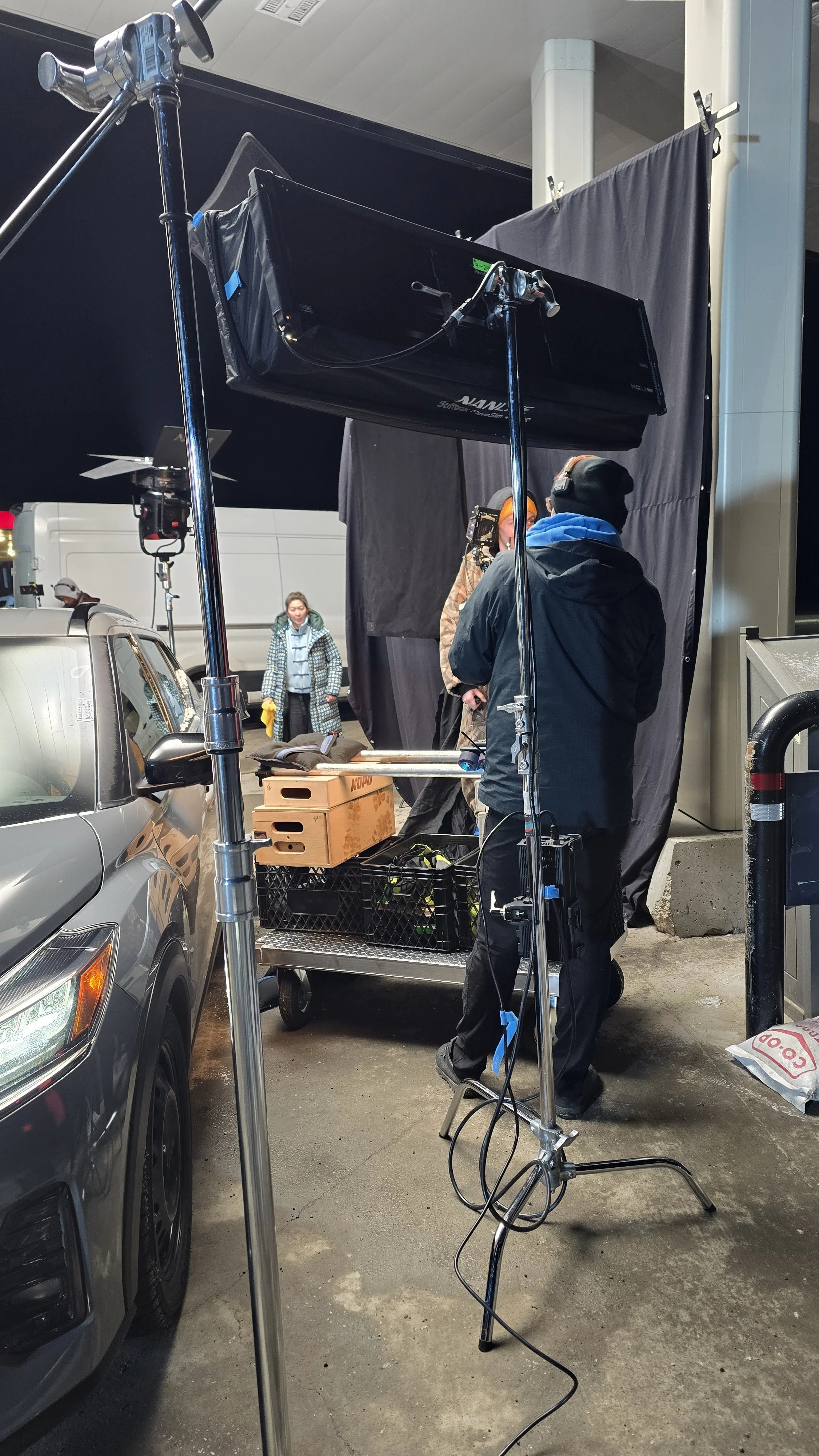 Aputure Xt52. 12X Hi-lite diffusion, 4X 216 frame. Solid, Boom arm, Combo stand, Mombo Combo, C stand, Panel lite, Nanlite 306C, Nanlite 240CL, Nanlite 60CL, Brute, Honda 7000i ES generator, Honda 2200i generator, Ecoflow