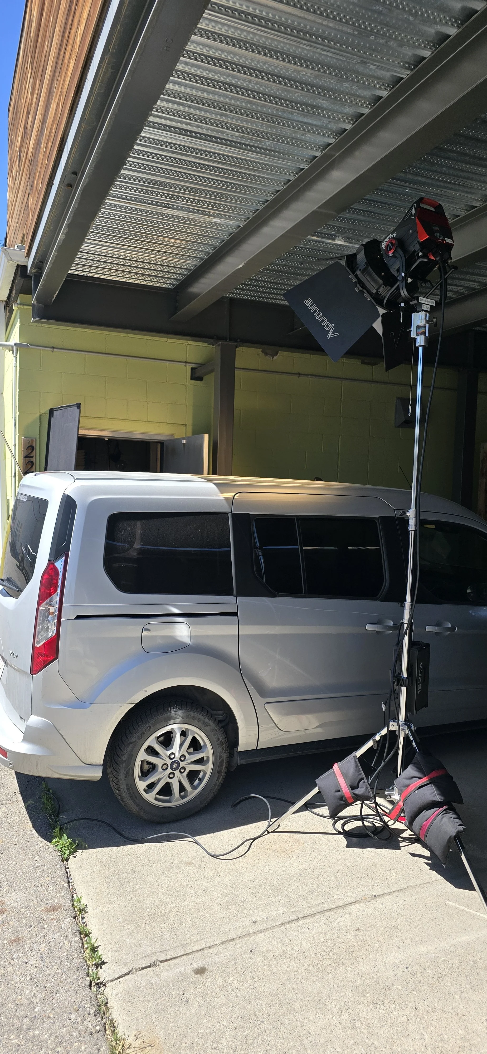 Aputure Xt52. 12X Hi-lite diffusion, 4X 216 frame. Solid, Boom arm, Combo stand, Mombo Combo, C stand, Panel lite, Nanlite 306C, Nanlite 240CL, Nanlite 60CL, Brute, Honda 7000i ES generator, Honda 2200i generator, Ecoflow, Aputure 600X, Aputure 300D,