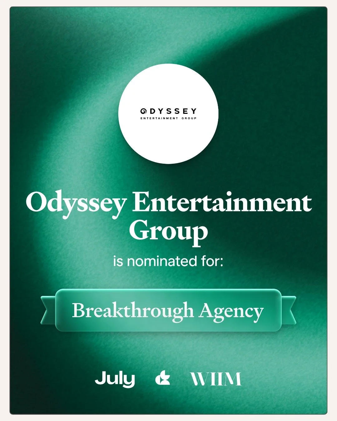Big news 🤍 Odyssey Entertainment Group has been nominated for a 2025 Creator Agency Award in both Top Creator Agency and Breakthrough Agency, presented by July. We&rsquo;re incredibly grateful to our creators, partners, and community, this recogniti