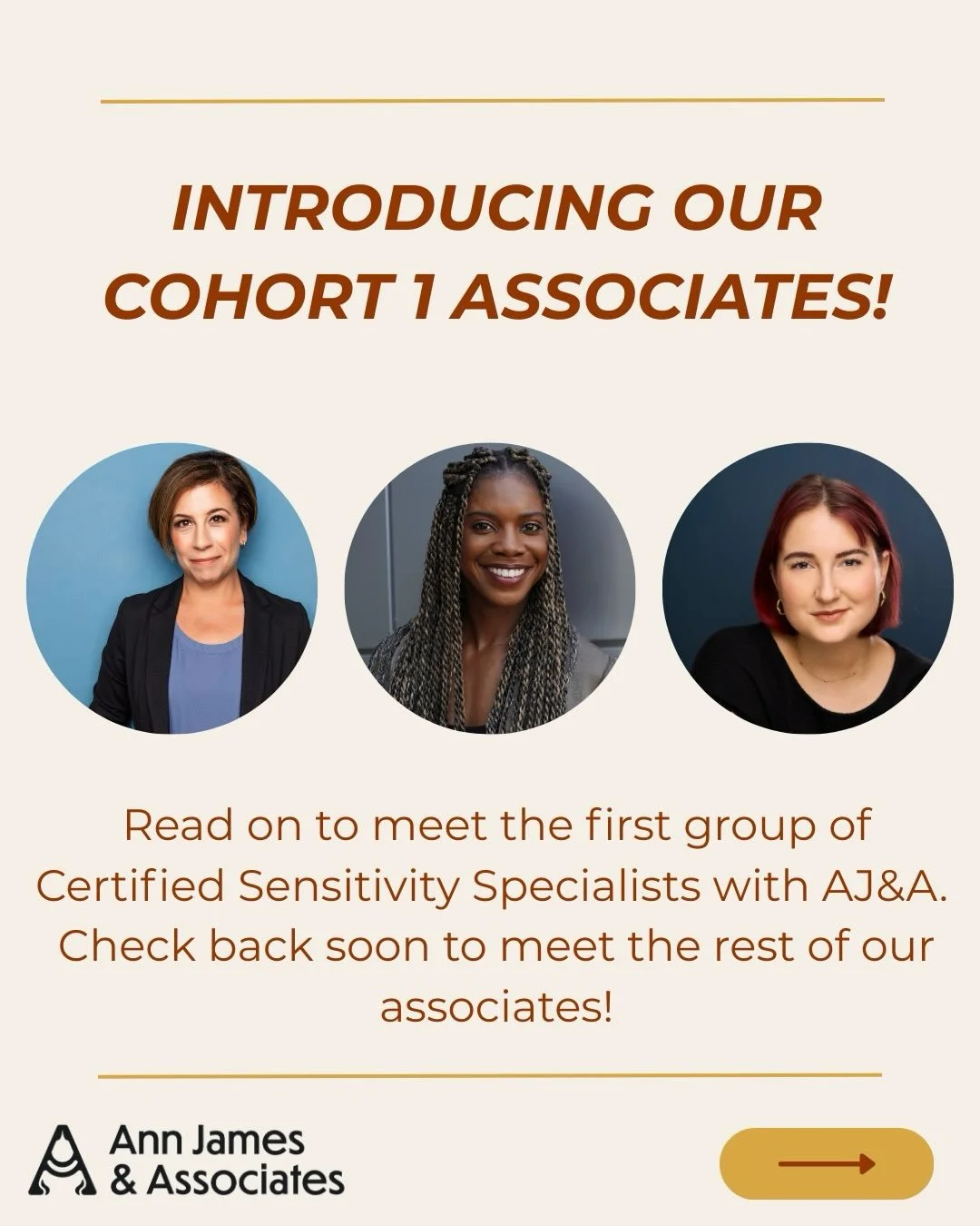 We are excited to start introducing the Certified Sensitivity Specialists who have graduated from our first cohort and are officially Associates with AJ&amp;A! Associates are now available to work in their cities or to travel, as needed. Interested i