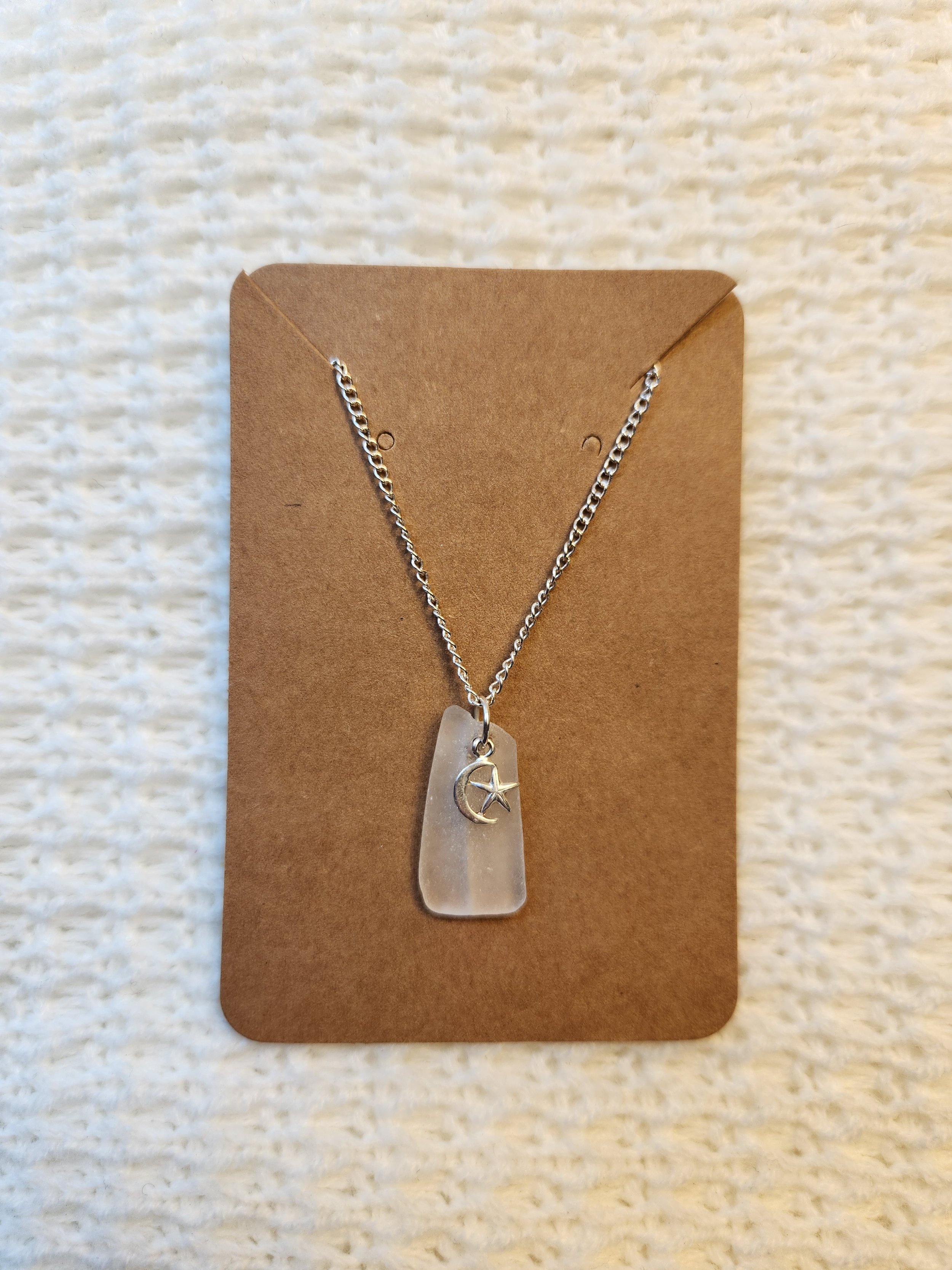 White Necklace with Moon and Star Charm