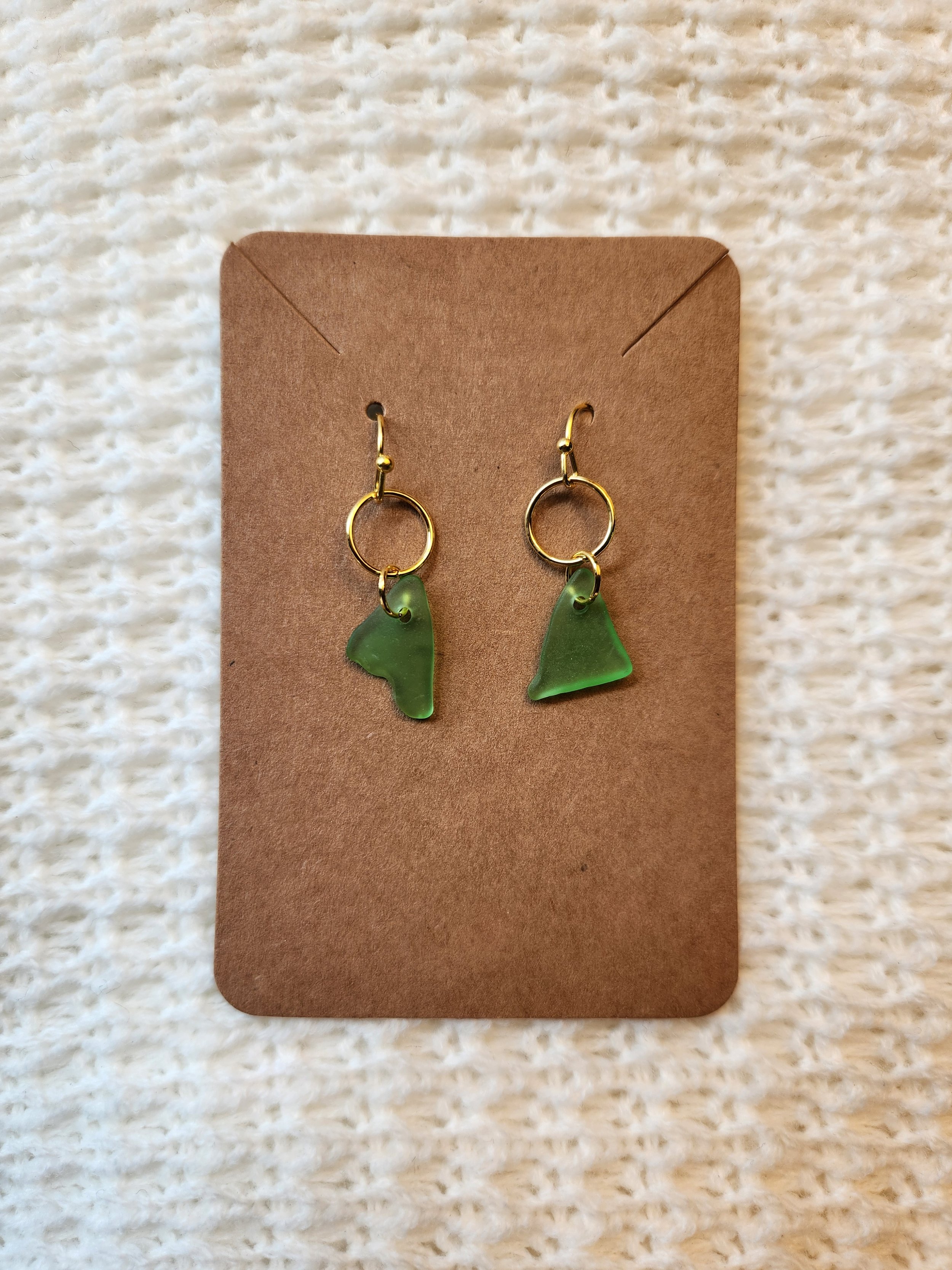 Green Long Circle Earrings (Gold)