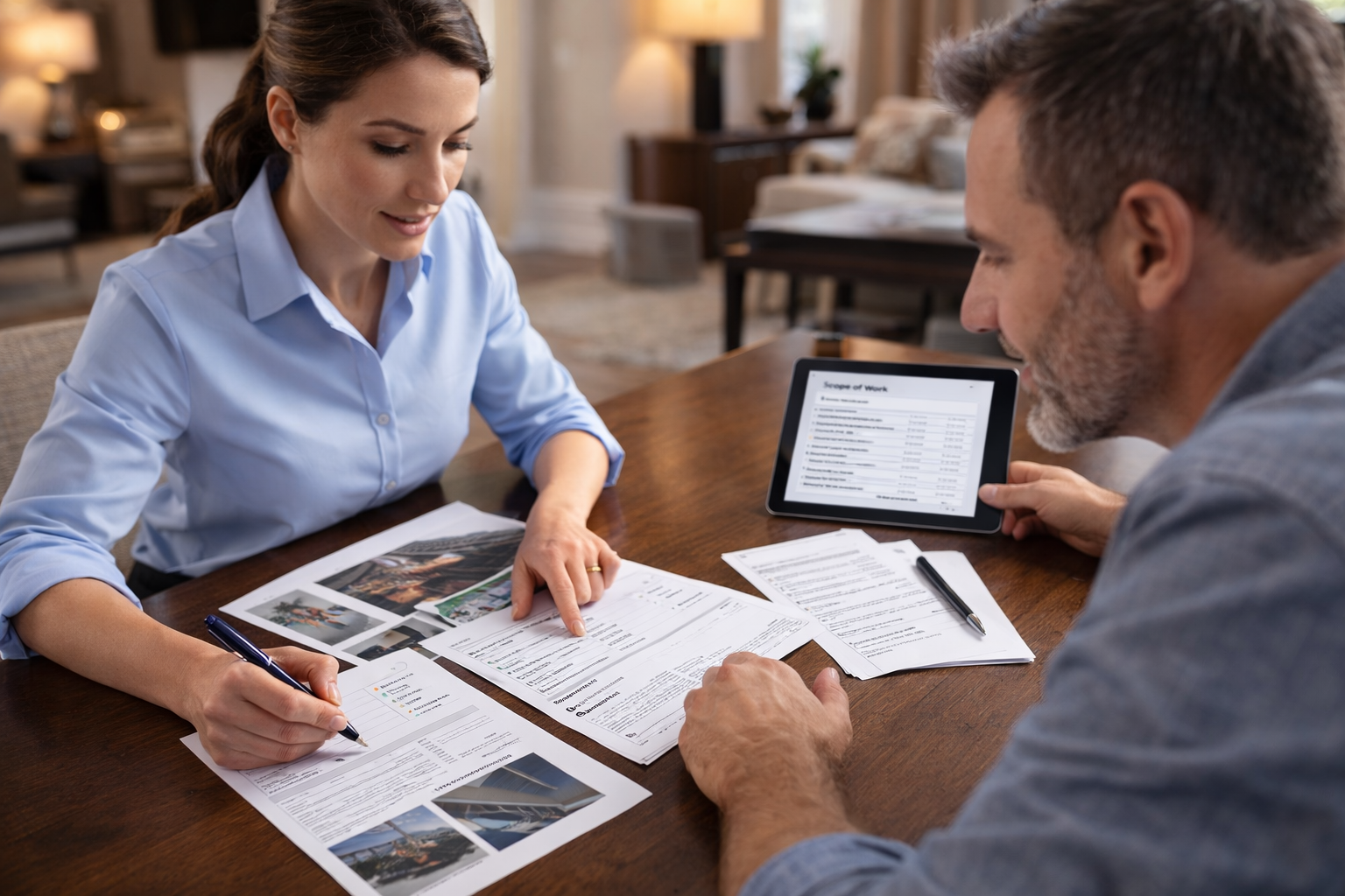 Person signing documents with a pen on a desk