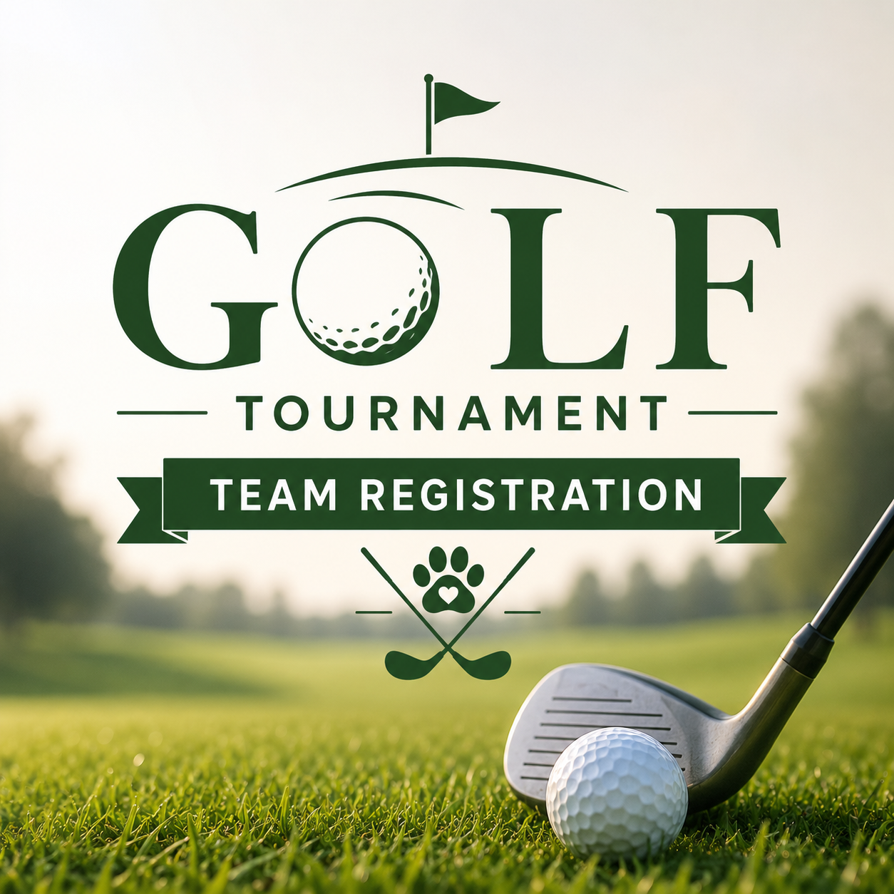 Team registration graphic — Golf Tournament, golf club and ball
