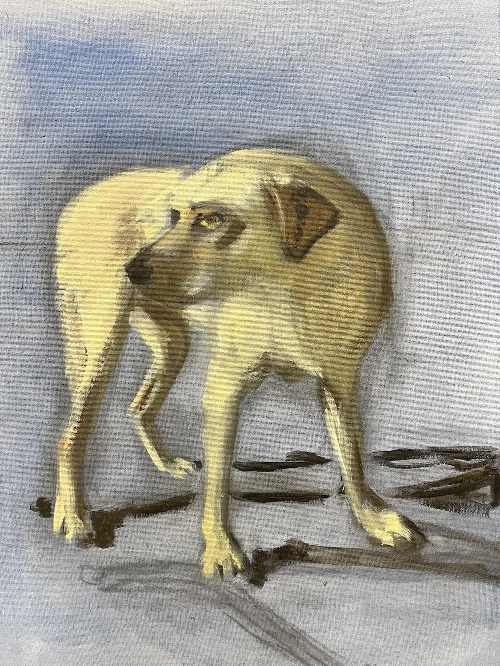 student painting of a yellow dog