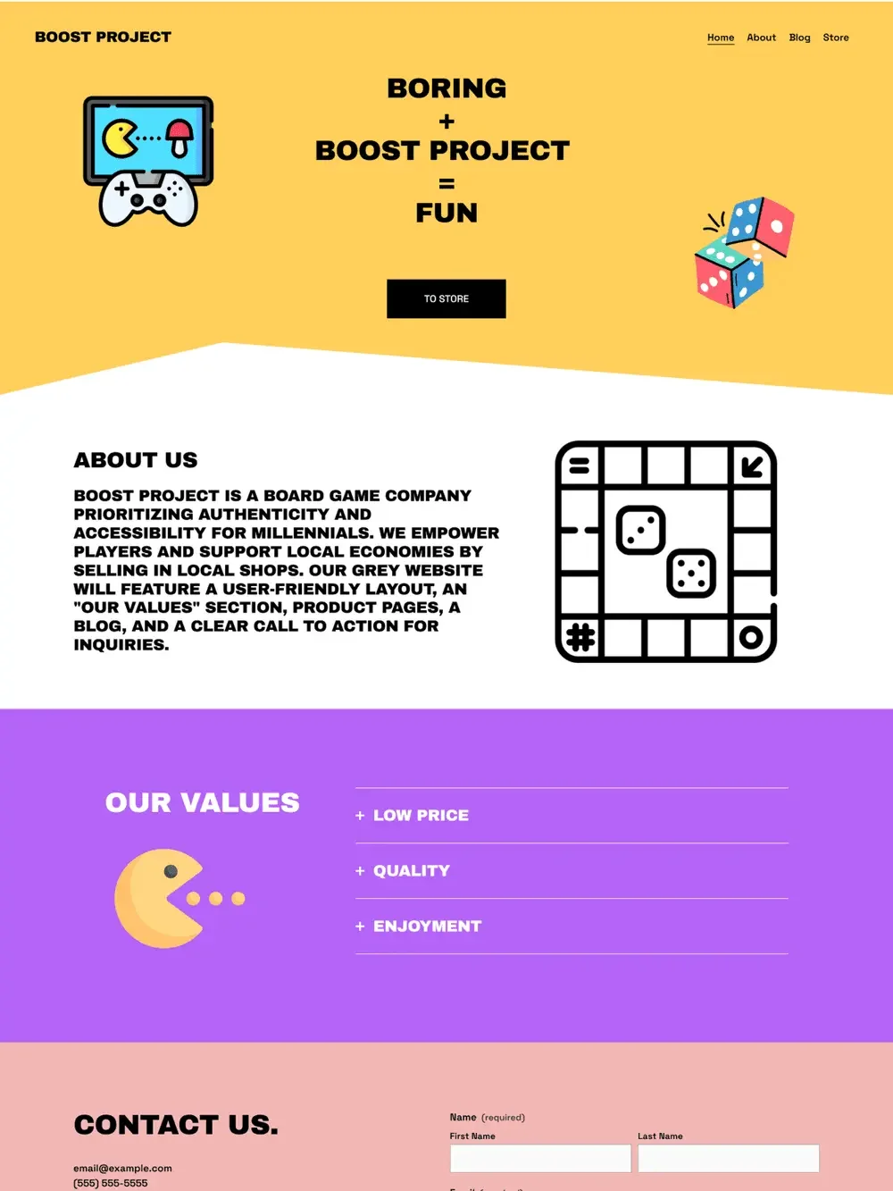 Webpage mockup for DesignFusion featuring bold text "Discover Art That Speaks To You" with large letter 'A' and yellow geometric design elements.