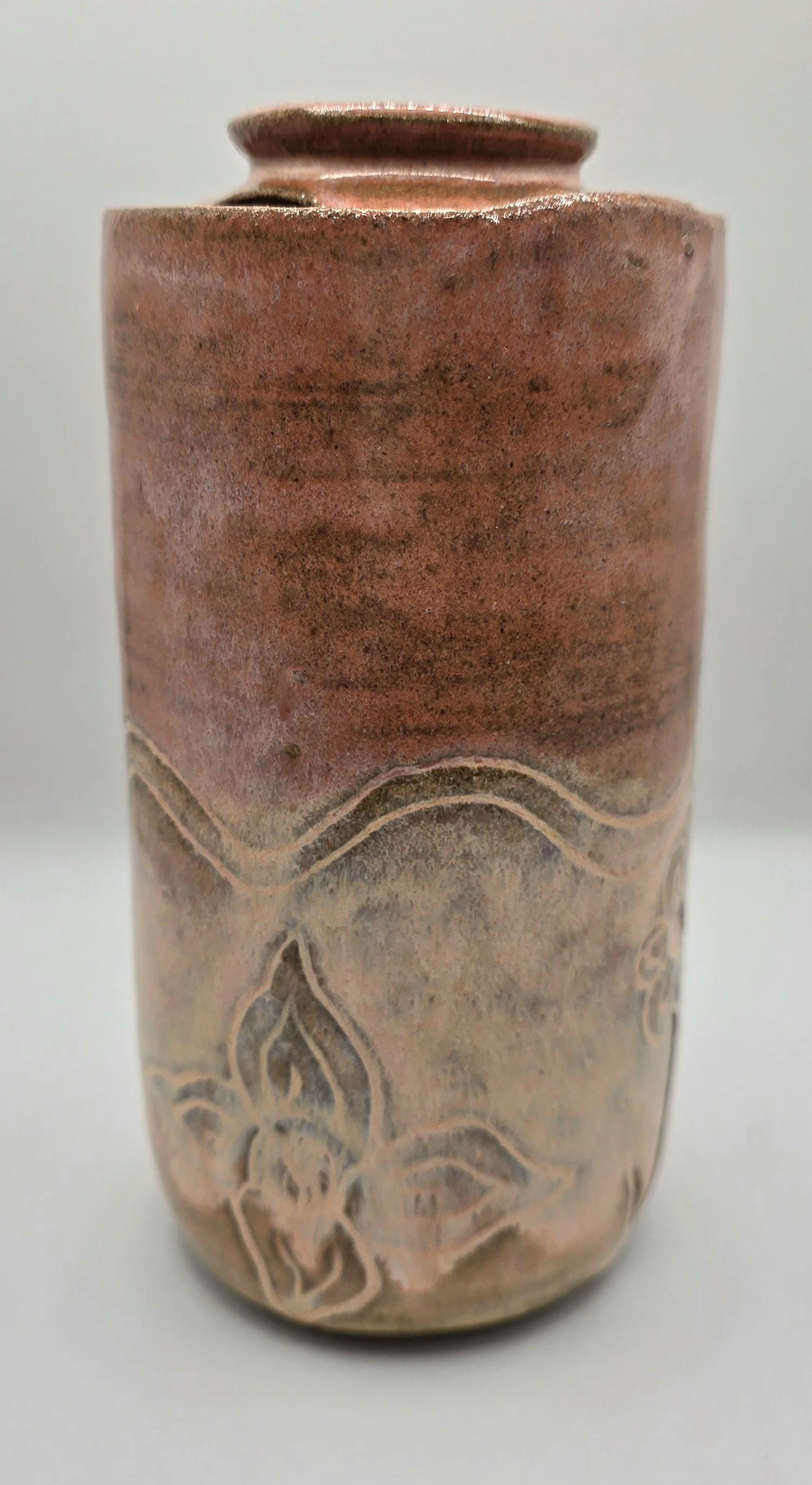 Carved Orangey Lidded Travel Tumbler