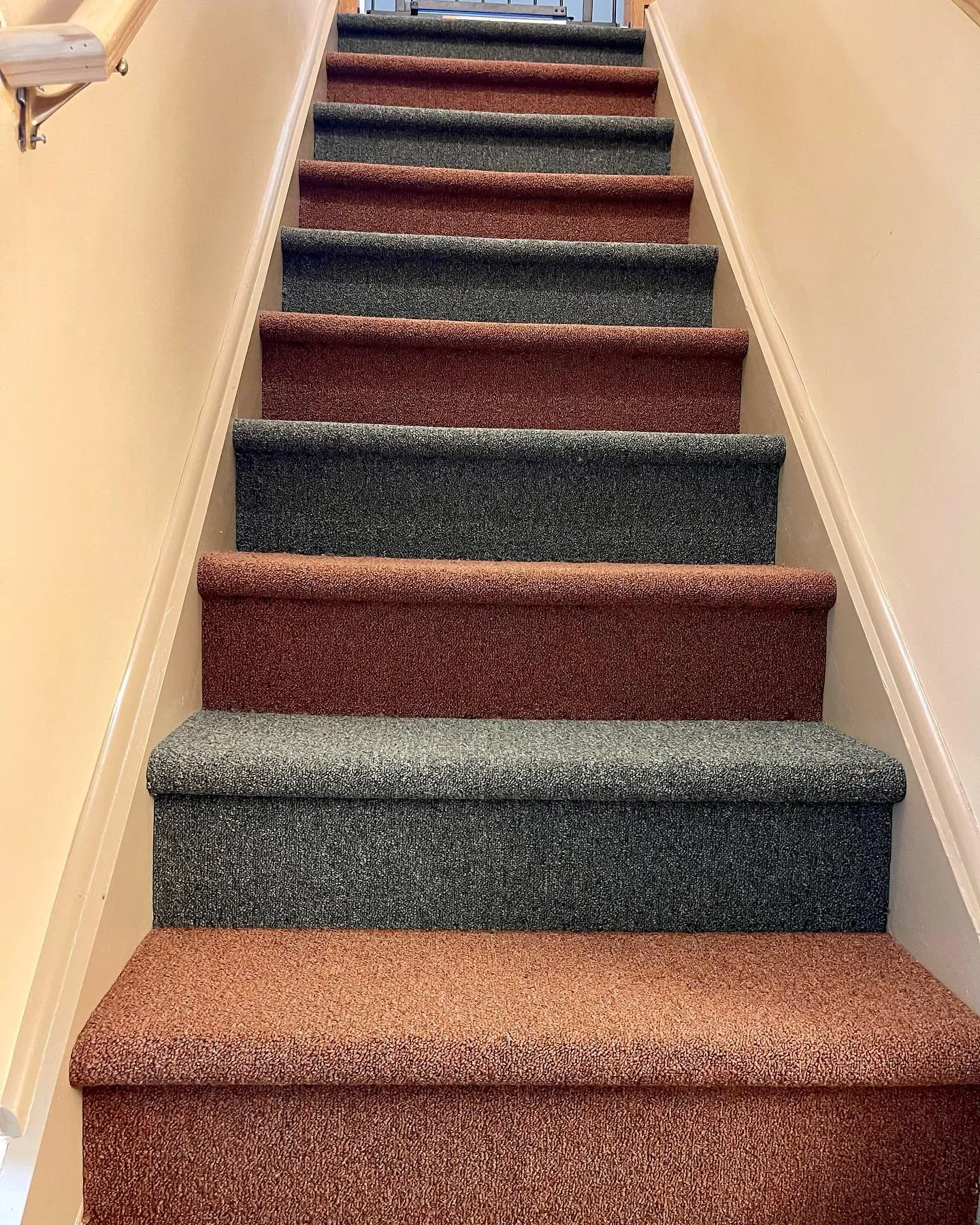Does it get cooler than this? 👀 Multi-color carpet step installation! Also big thanks to our doggy helper! 🐶🐾 #RemcoreFlooring #carpet #carpetdesign #carpetsteps #lehighvalley #eastonpa #flooringcompany