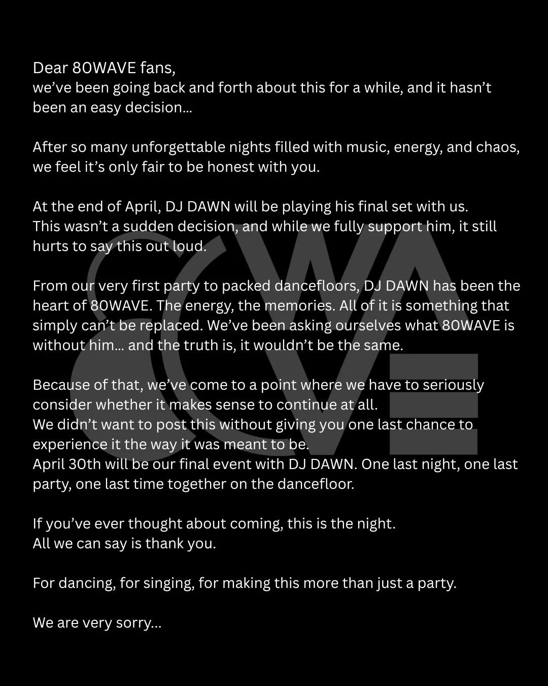 Love, 
your 80WAVE crew.