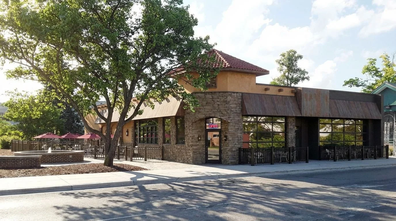 Restaurant architectural design and render in the heart of East Lansing, Michigan.