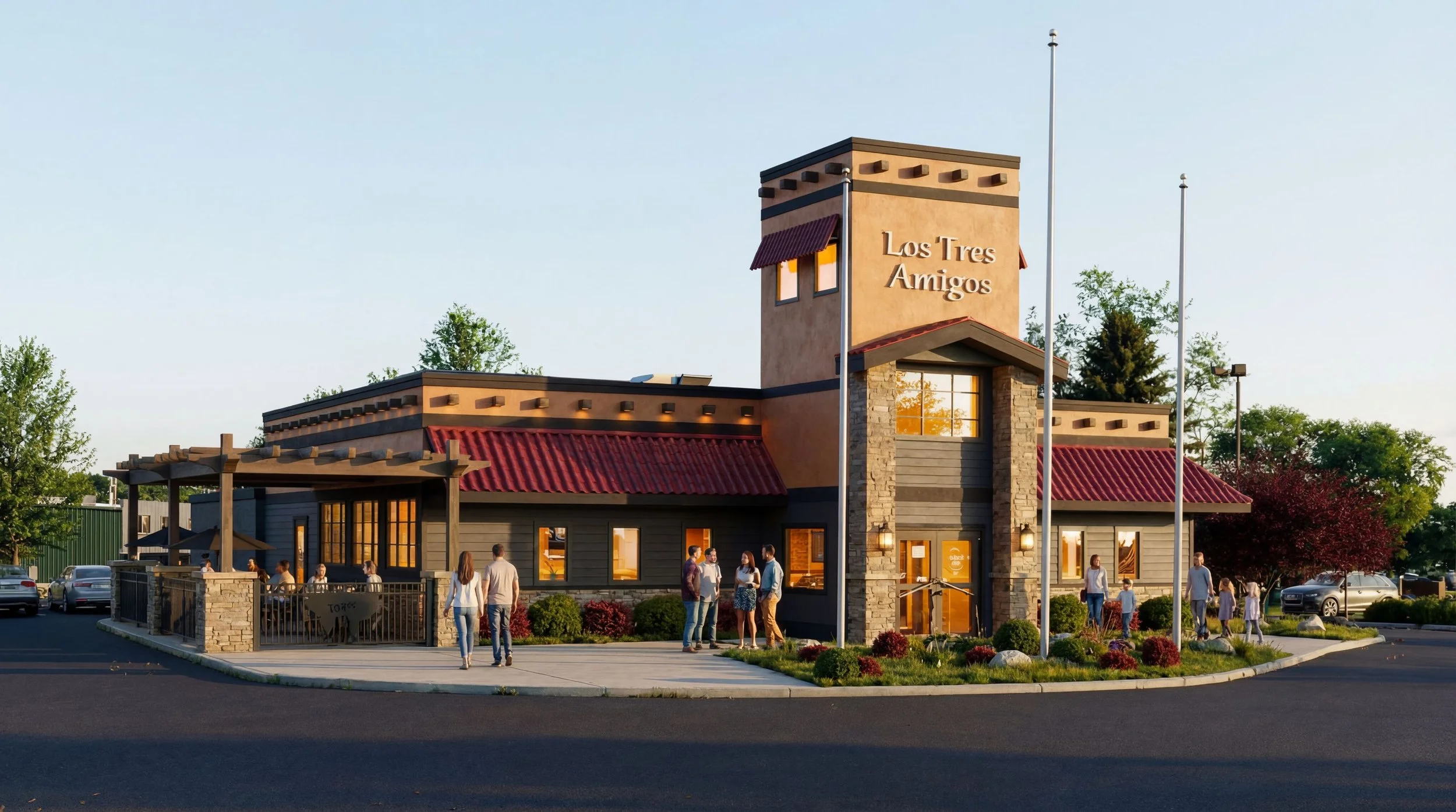 Tres Amigos Restaurant and Retail architectural design in Okemos, Michigan.