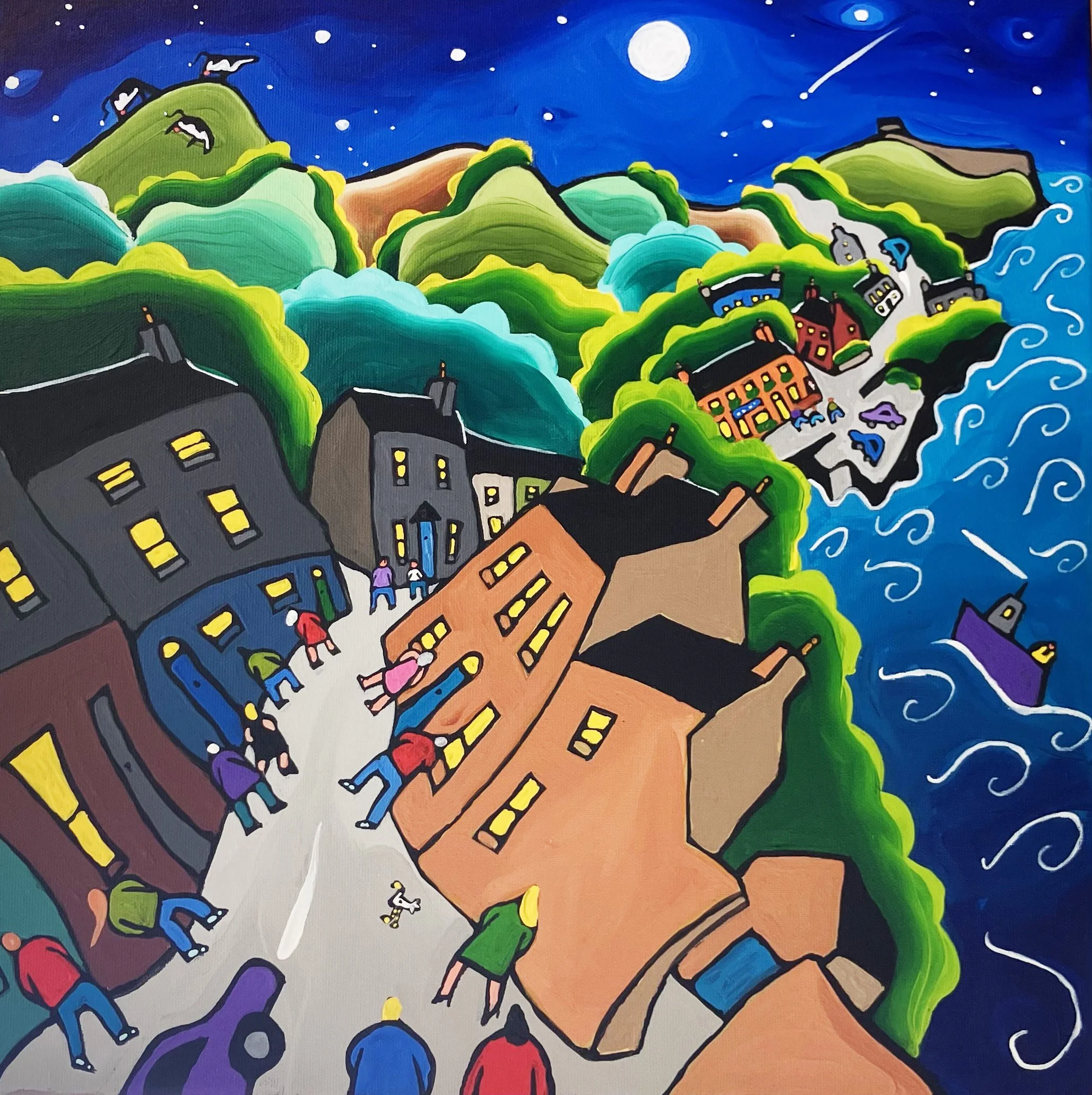 "Starry Night at Summercove" - 40cm x 40cm
at The Boathouse Gallery, Kinsale