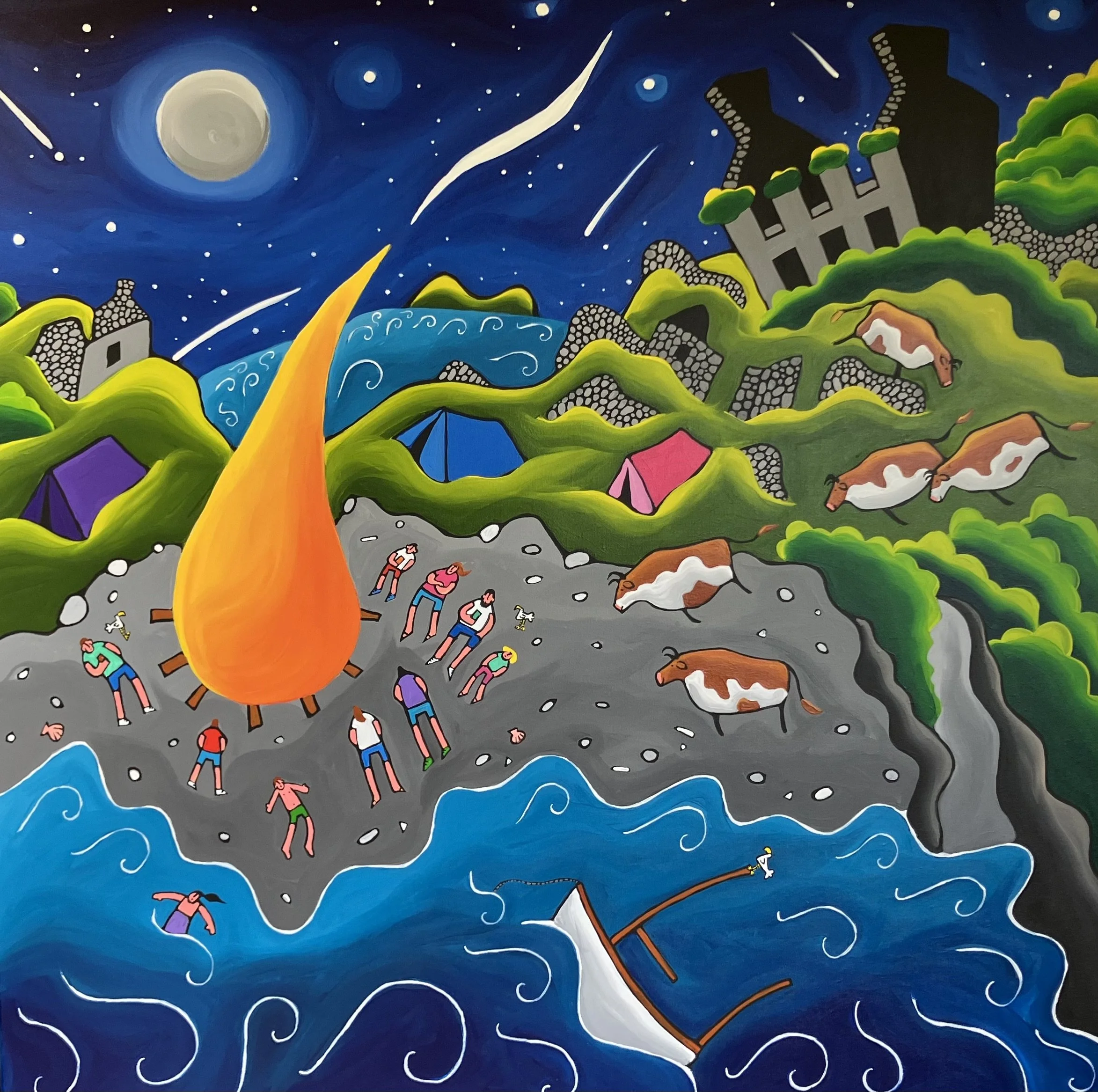 "Bonfire on East Skeam" - 100cm x 100cm