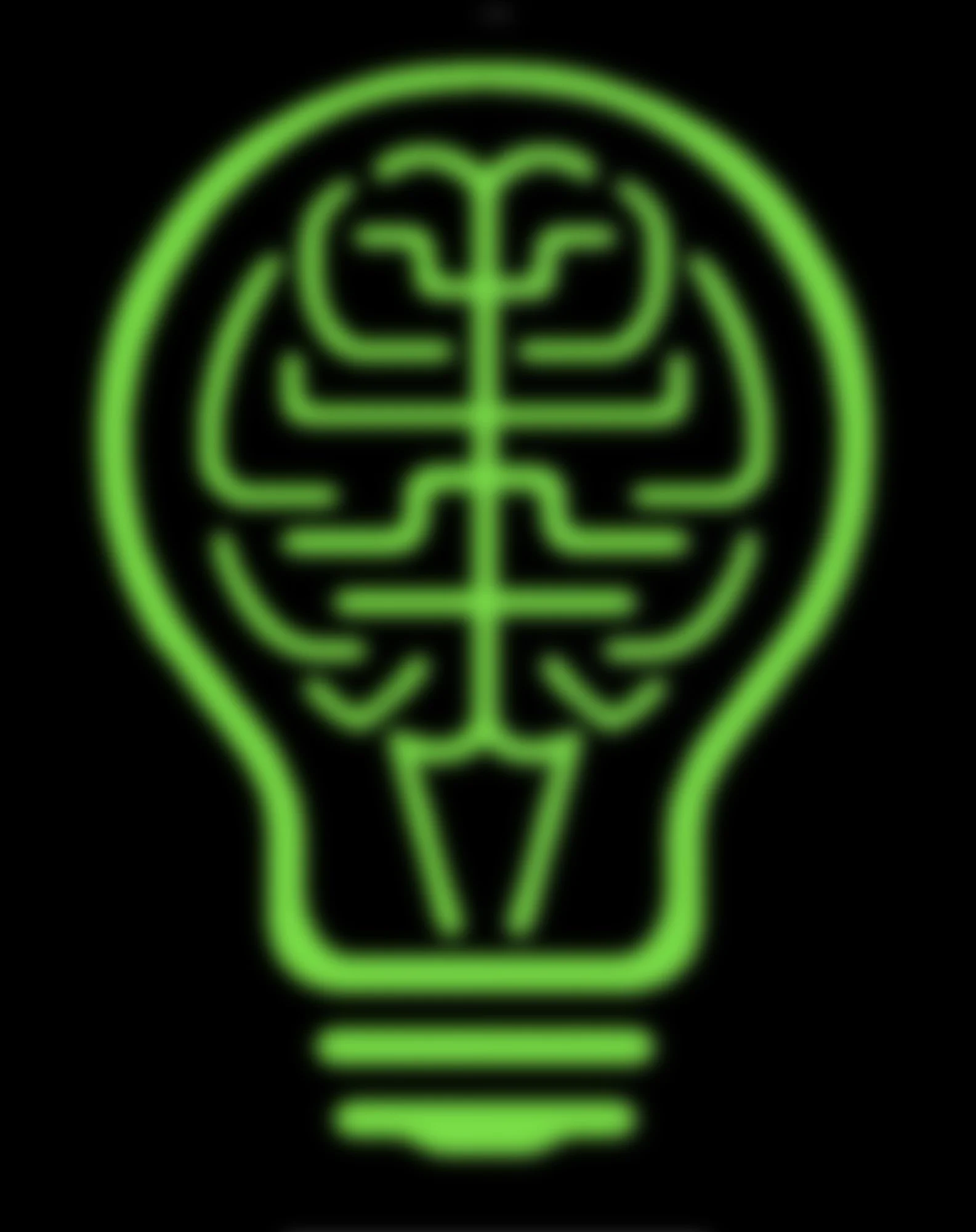 Leuchtendes grünes Neonlicht in Form einer Glühbirne mit einem Gehirn darin