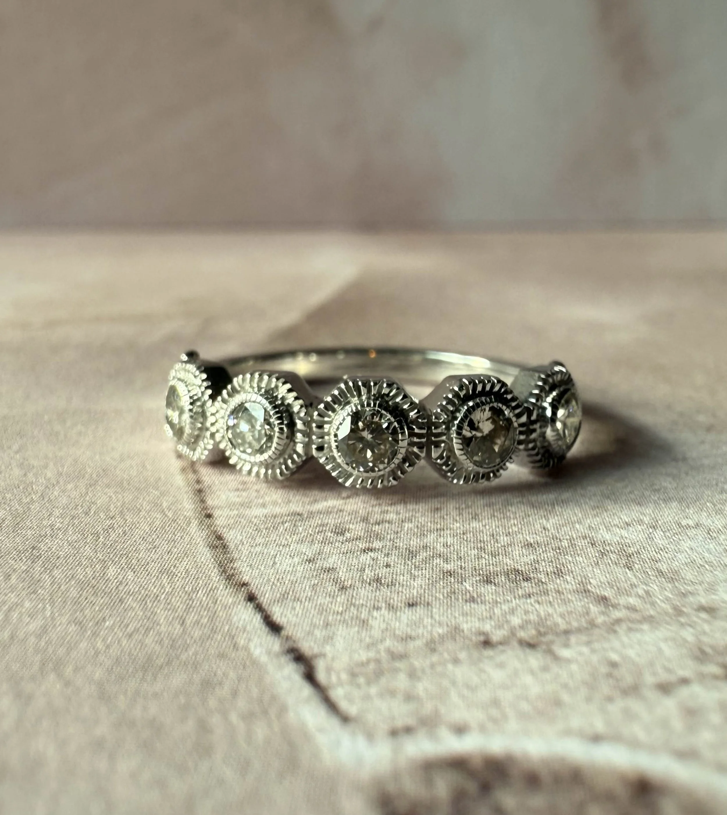 14k White Gold Antique Style Bezel Diamond Ring