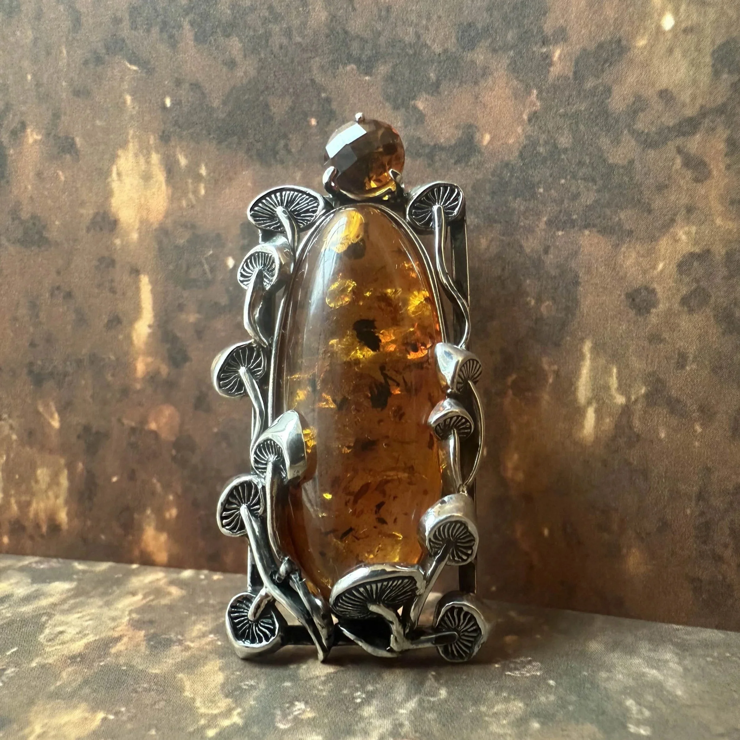 Sterling Silver Amber and Citrine with Mushroom Pendant