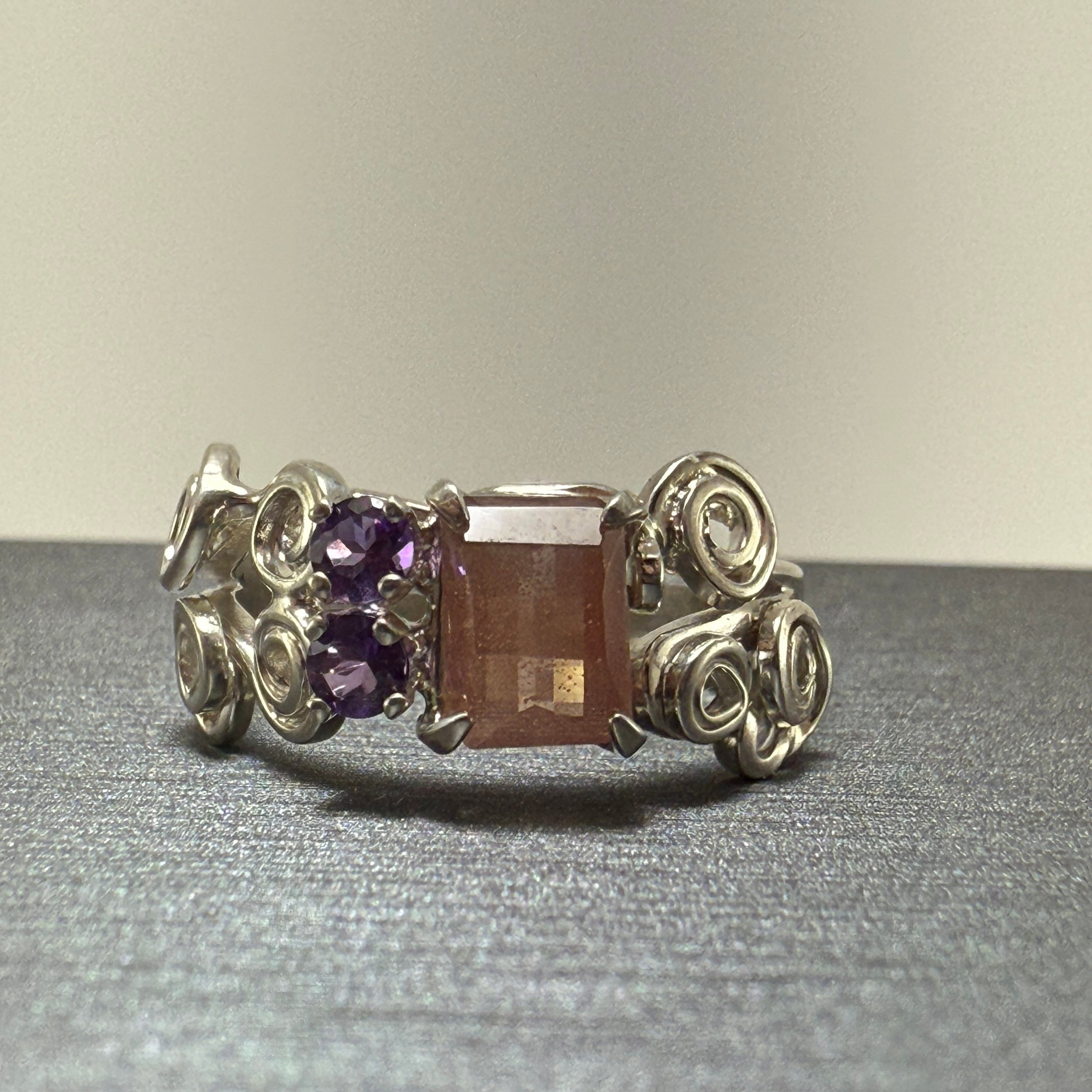 Sunstone and Amethyst Ring