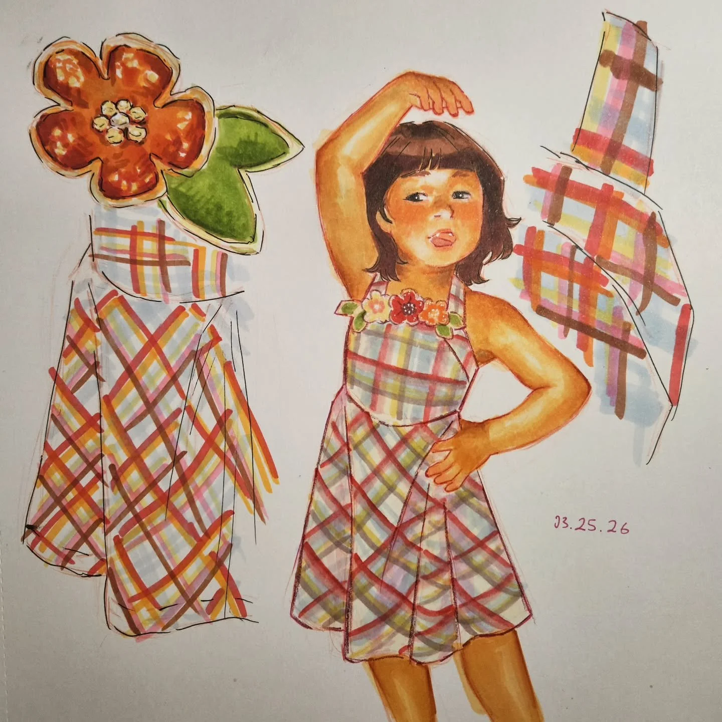 Part 4/? of "Hindsight is 20/20," a series of art pieces and studies based on my childhood photos.

I decided to play around with transparency and layering using #ohuhumarkers to get the iconic plaid look. It's been a while since I've finis
