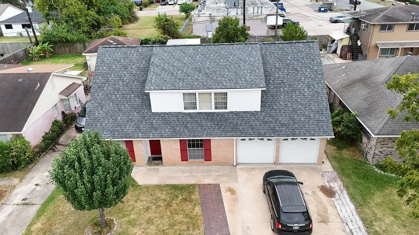 This roof had cedar shake under one layer of shingles.
Most people don&rsquo;t realize how much work that is you have to take everything down to bare rafters.
We ended up doing a full redeck and installed IKO Charcoal Grey.

Long day&hellip; but the 