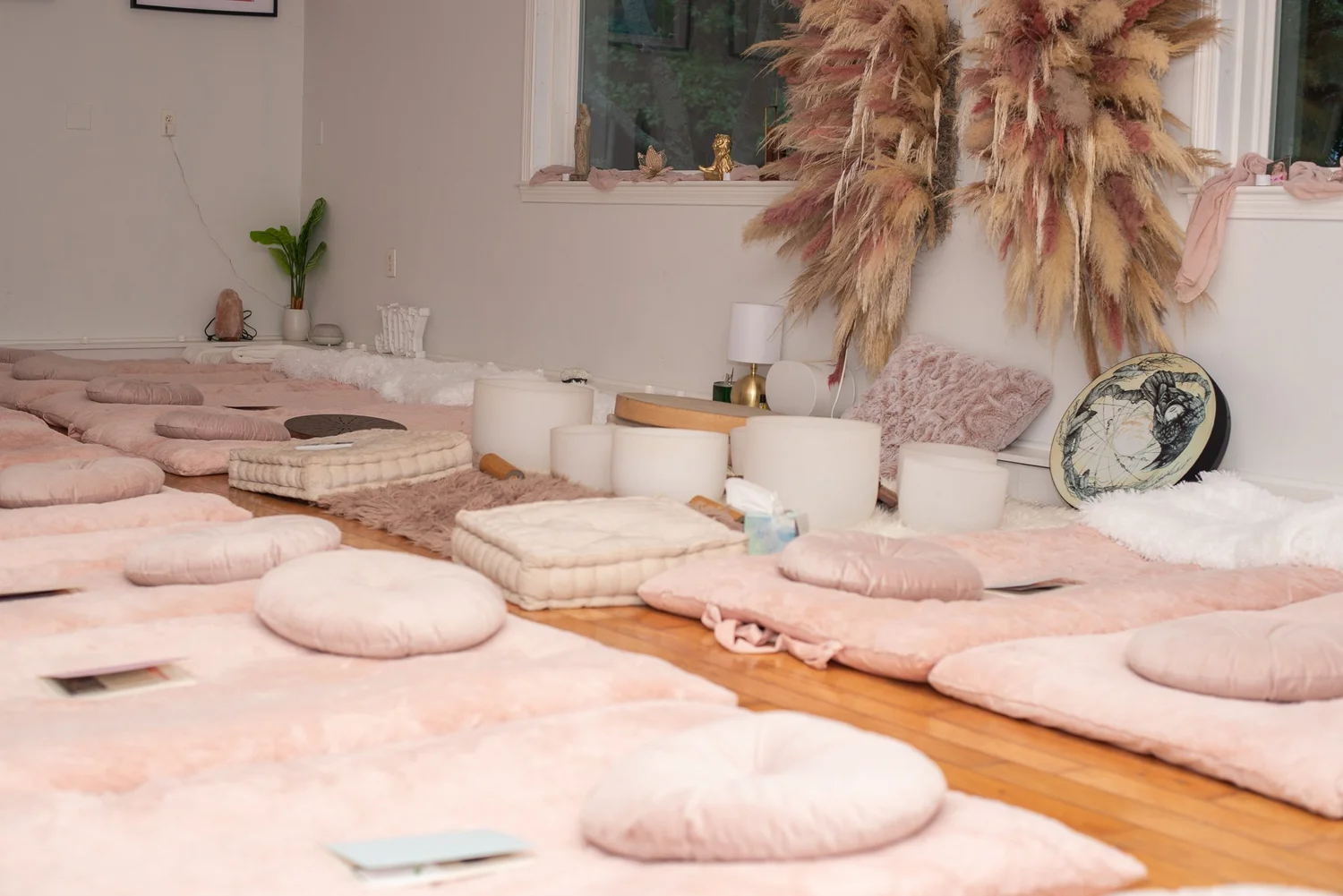 SOLEO's calm group room in Duxbury, with floor cushions and soft light