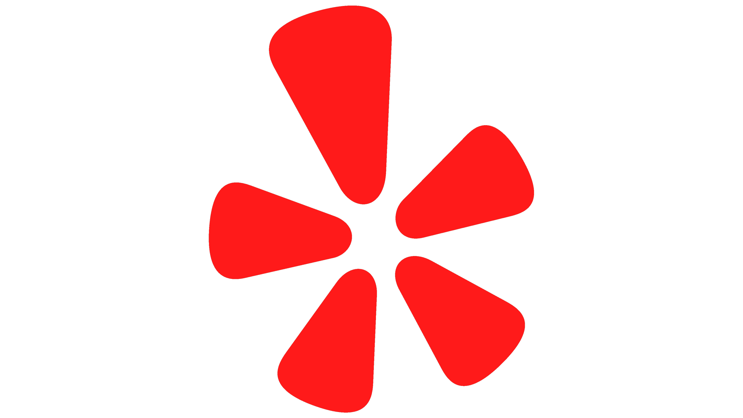 Stylized red starburst logo on black background.