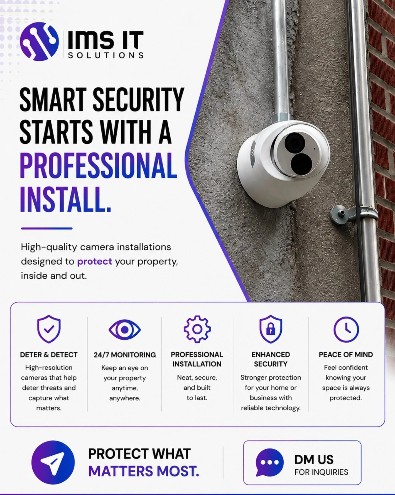Security starts with the right installation. ⚡️

Clean camera setups. Reliable coverage. Professional results.

Whether it&rsquo;s your business, property, or workspace &mdash; we build systems designed to keep what matters protected.

DM us for inqu