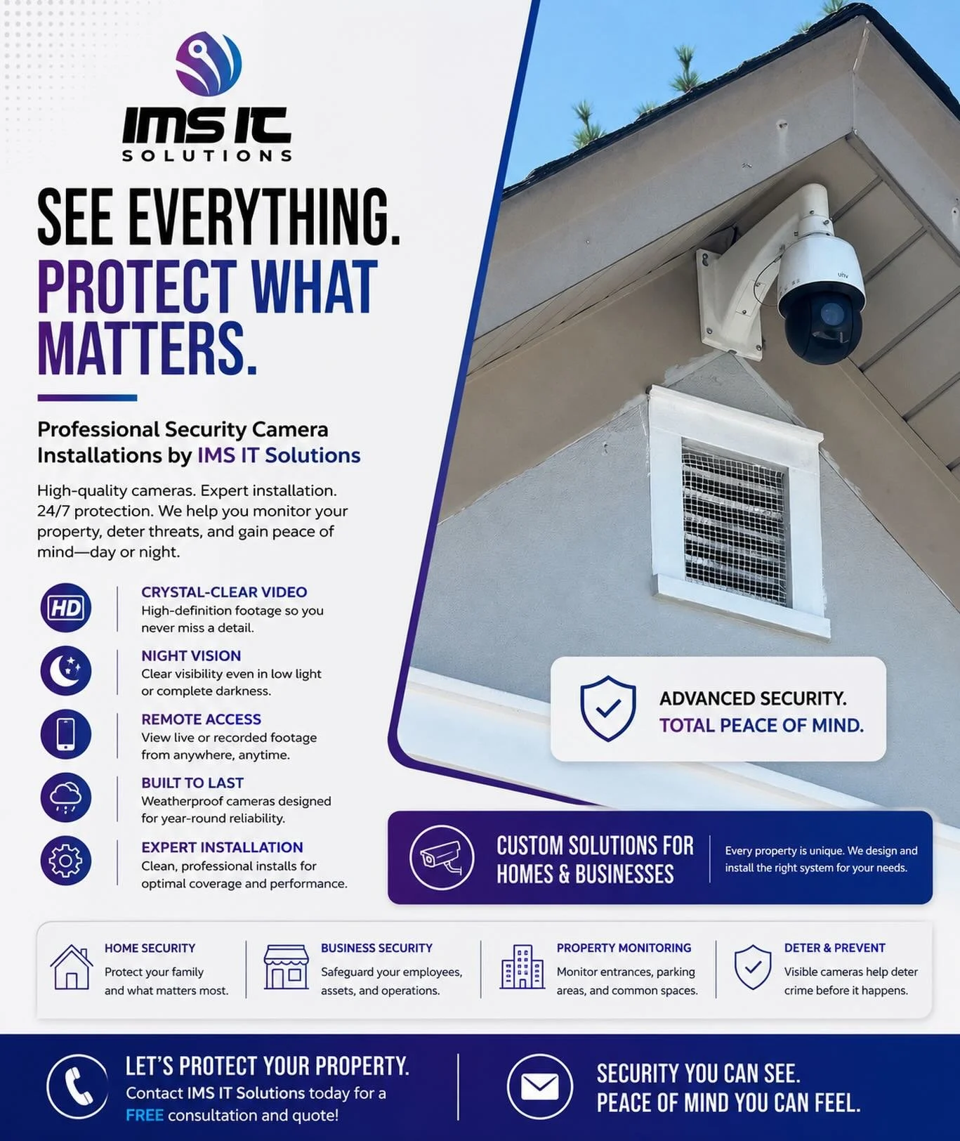 Security starts with visibility. 🎥🔒

A professionally installed surveillance system does more than record footage&mdash;it protects your property, deters unwanted activity, and provides peace of mind around the clock.

At IMS IT Solutions, we desig