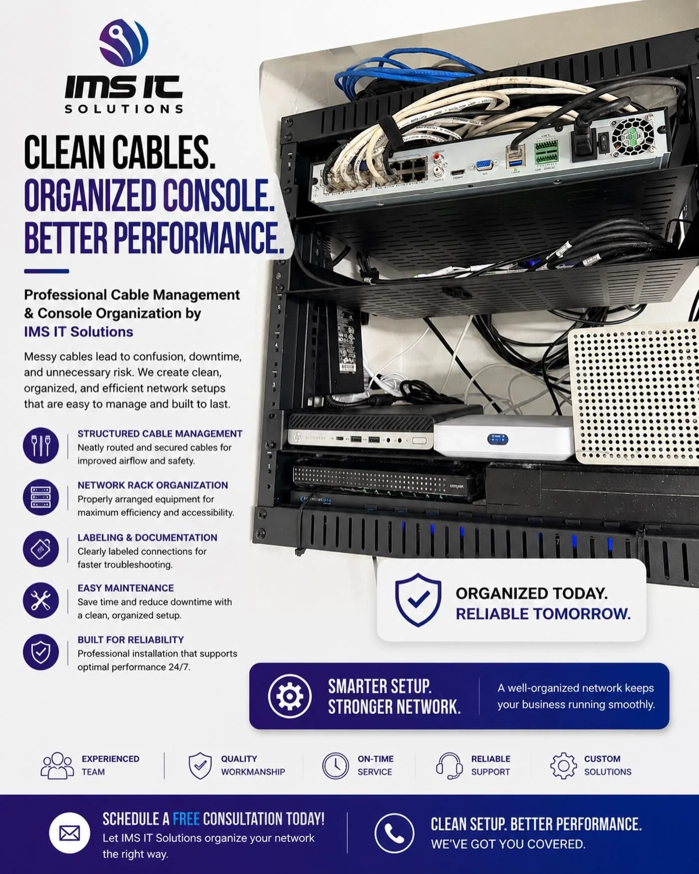 A clean network starts with proper organization. 📡✨

Messy cables and overcrowded equipment can make maintenance difficult and create unnecessary headaches down the road. Our team ensures every cable, device, and connection is professionally organiz