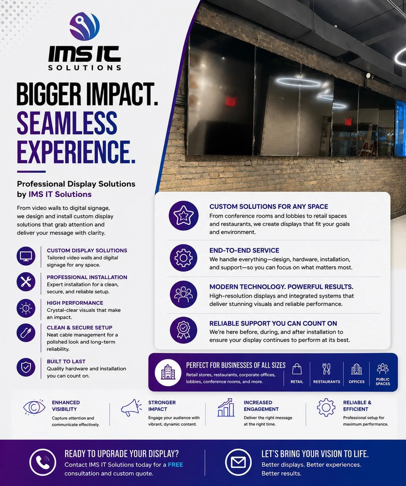 Make a statement before you say a word. 📺✨

From digital signage and video walls to commercial display installations, IMS IT Solutions delivers custom AV solutions designed to capture attention and elevate the customer experience.

Whether it&rsquo;