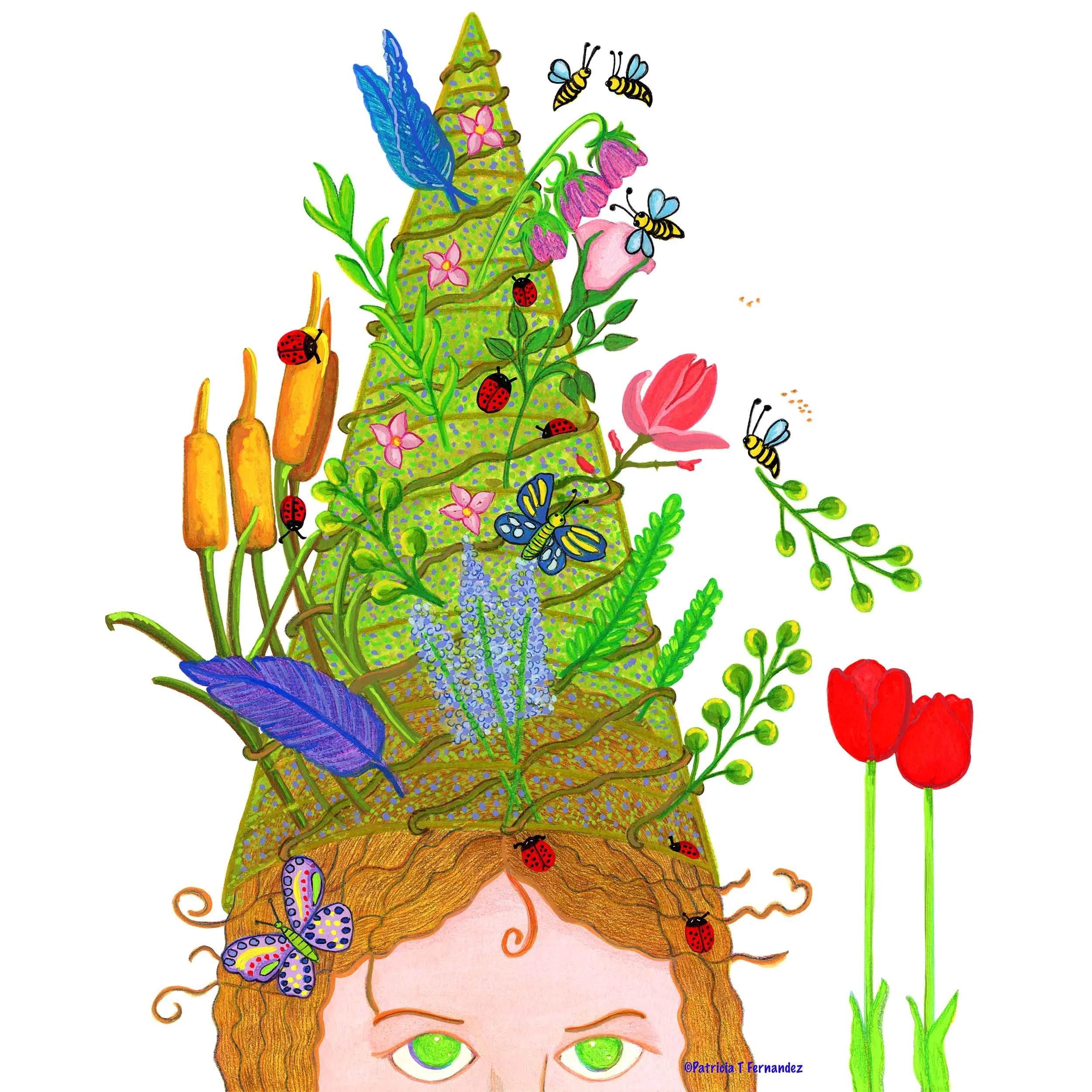 Whimsical Flower Fairy, Gouache Illustration 