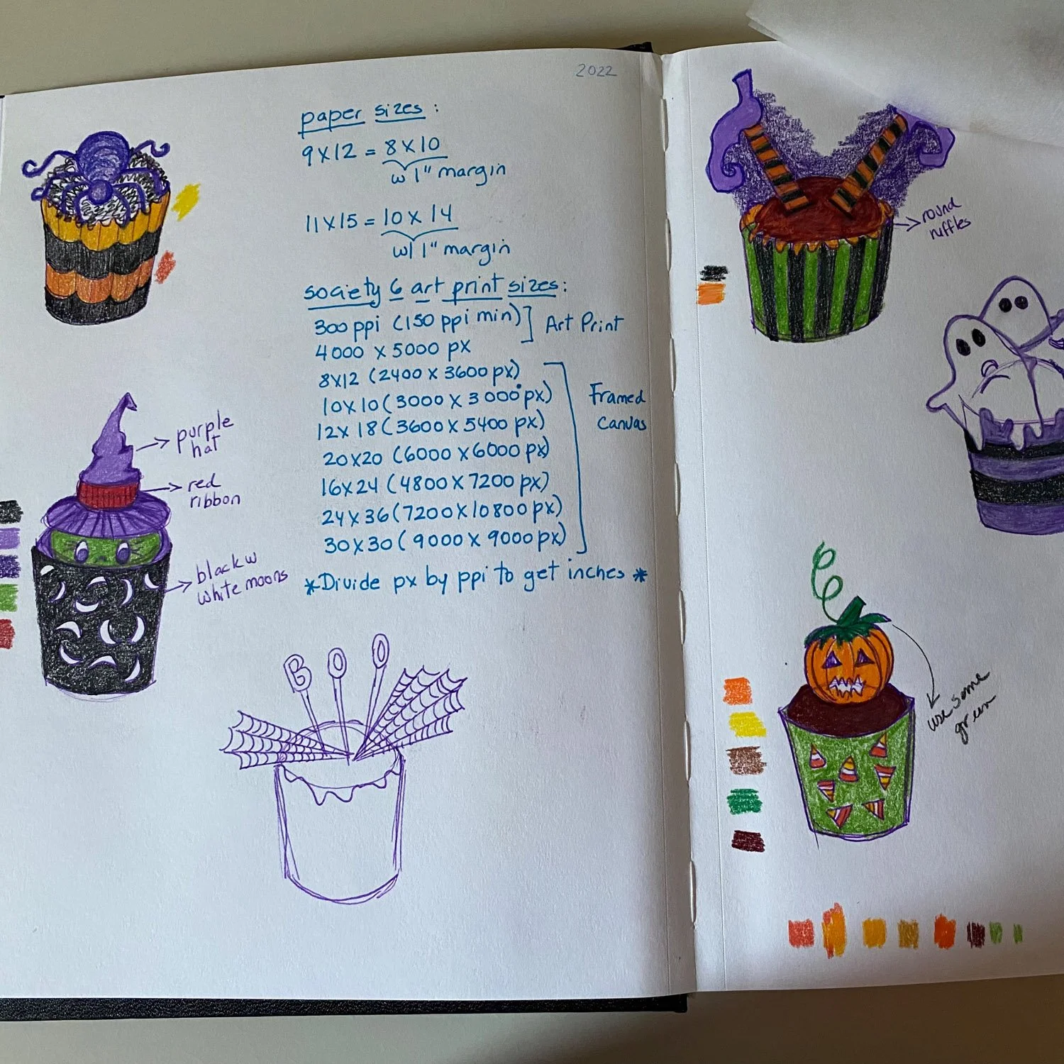 Sketchbook, Thumbnails of Halloween Cupcakes