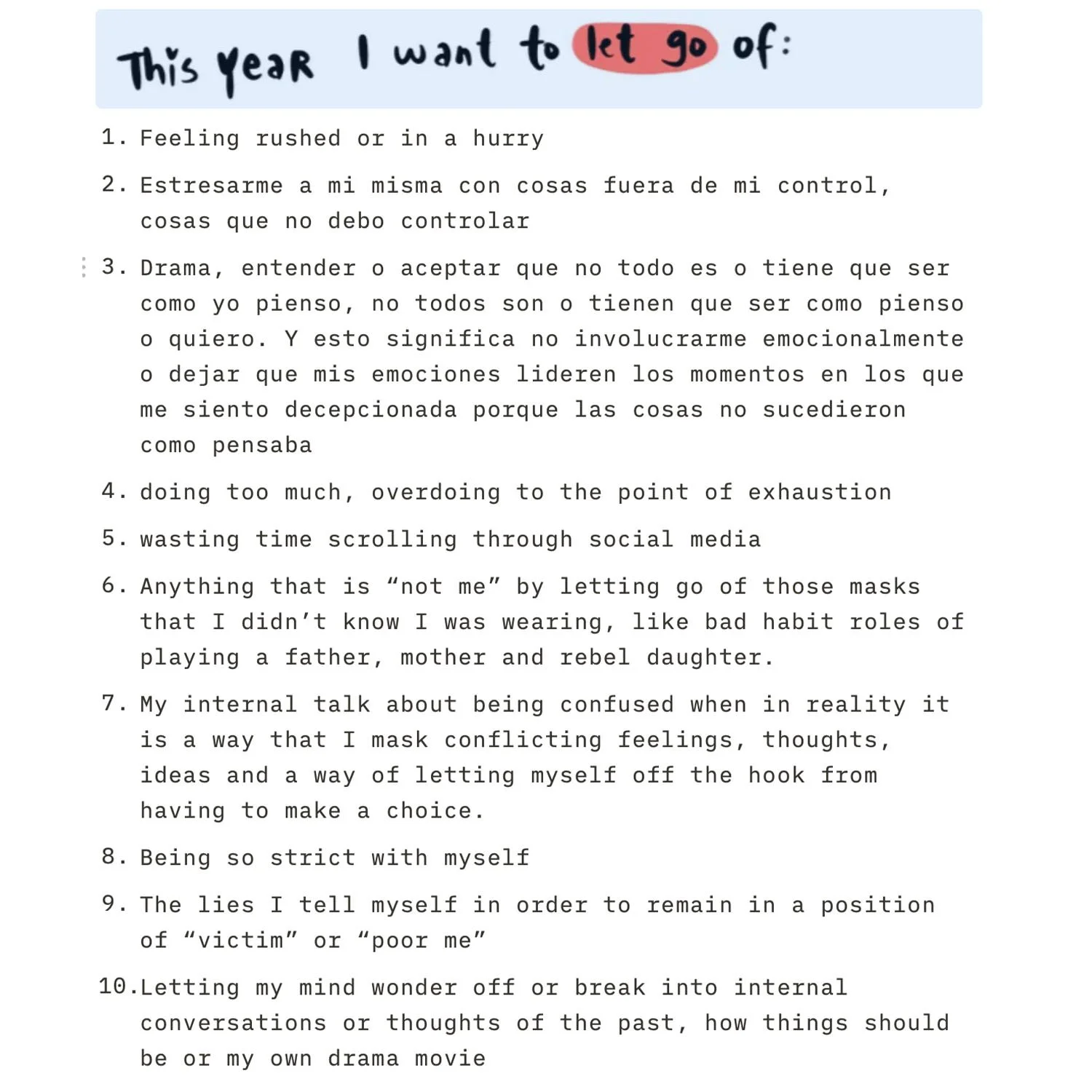 List of Things I Want to Let Go Of
