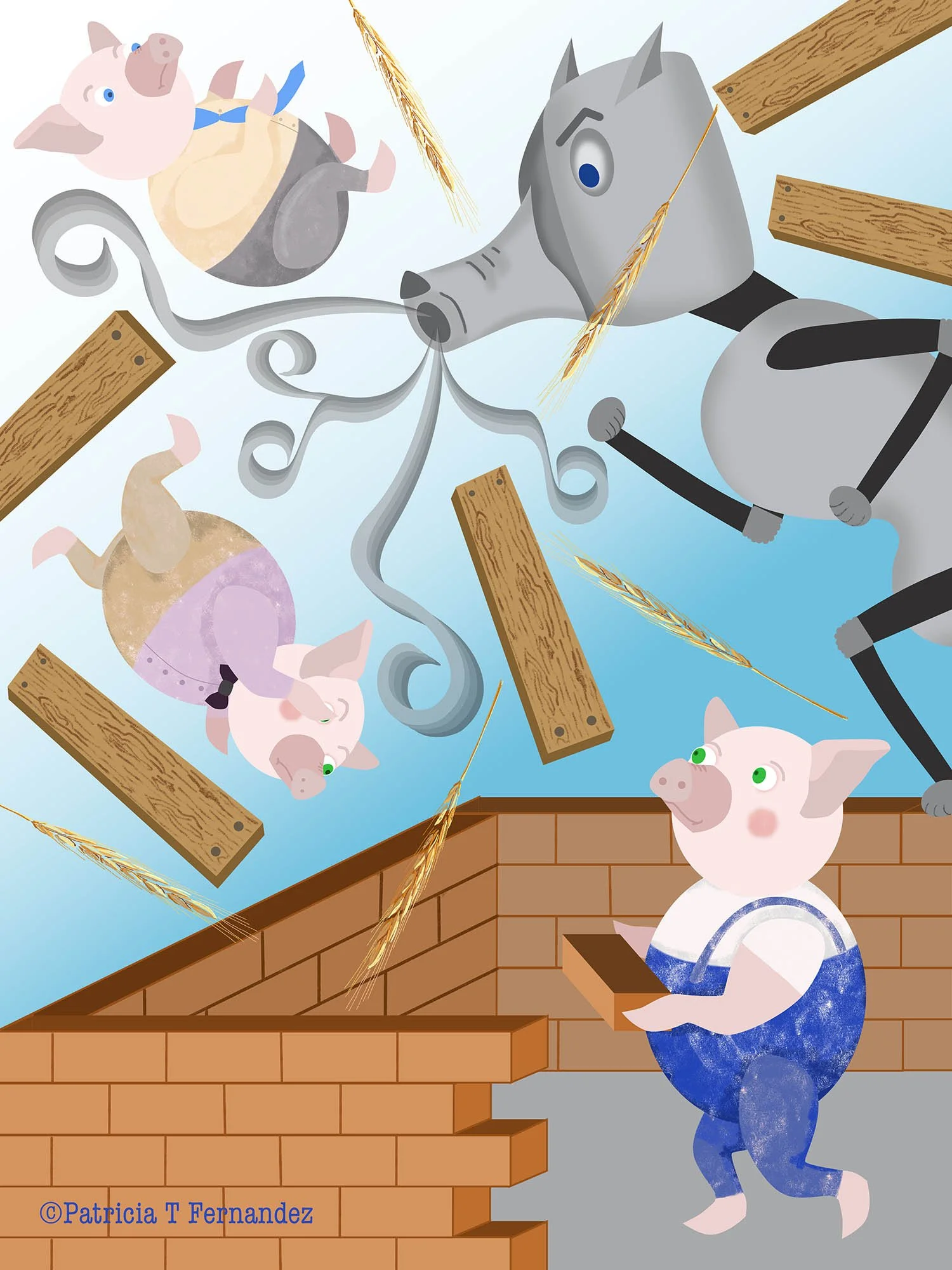 Building From Within - An editorial illustration reimagining the Three Little Pigs fable. Created for an essay in my publication, The Studied Life (substack.com).