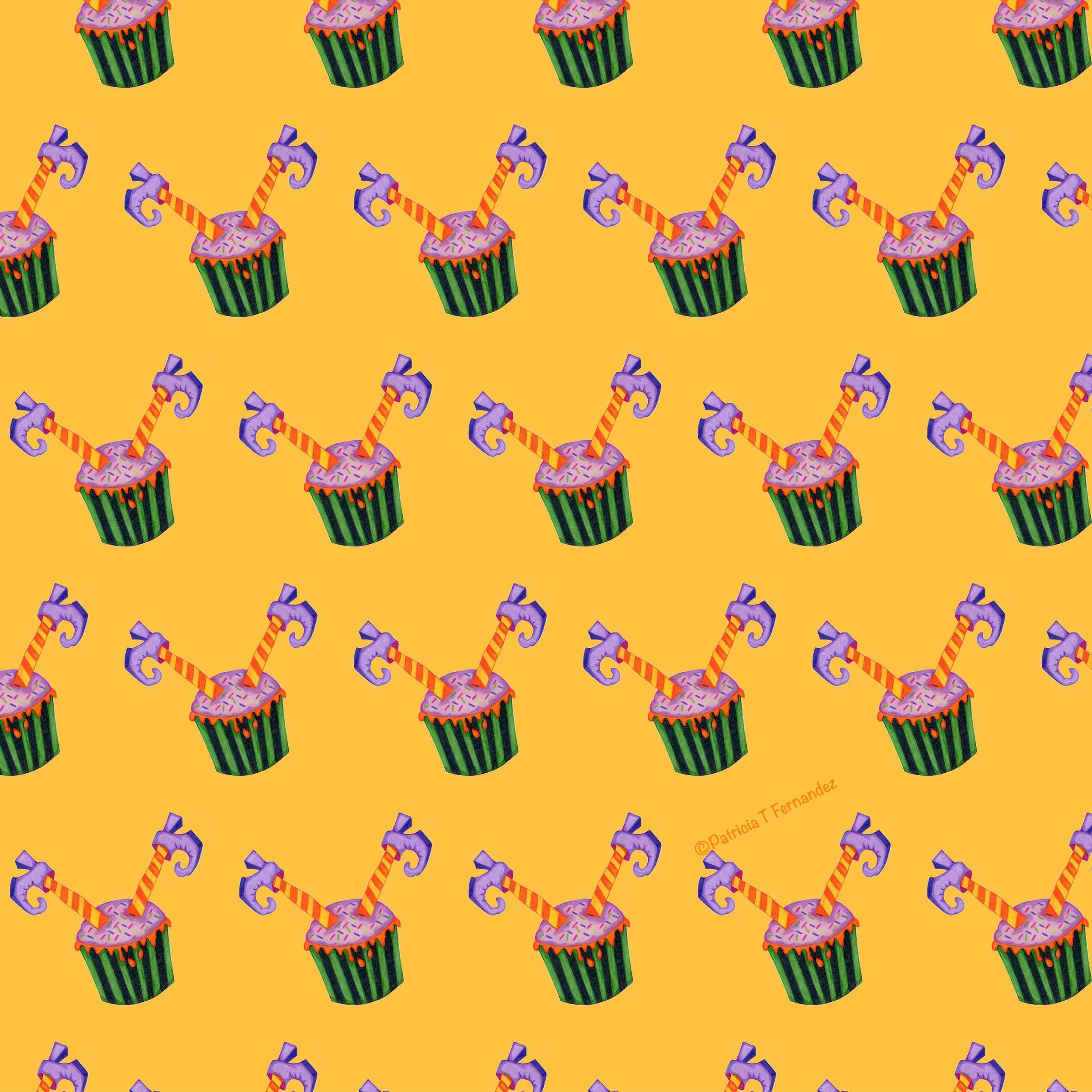 Halloween Witch Cupcake Pattern, Maize Background